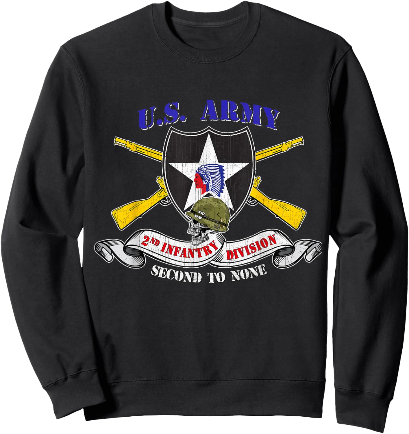 2nd Infantry Division Veteran 2ID - Adults - Black - Small - Short Sleeve - Modern Classic Fit U-Neck - Military Veteran Sweatshirt - Sweatshirt | Black