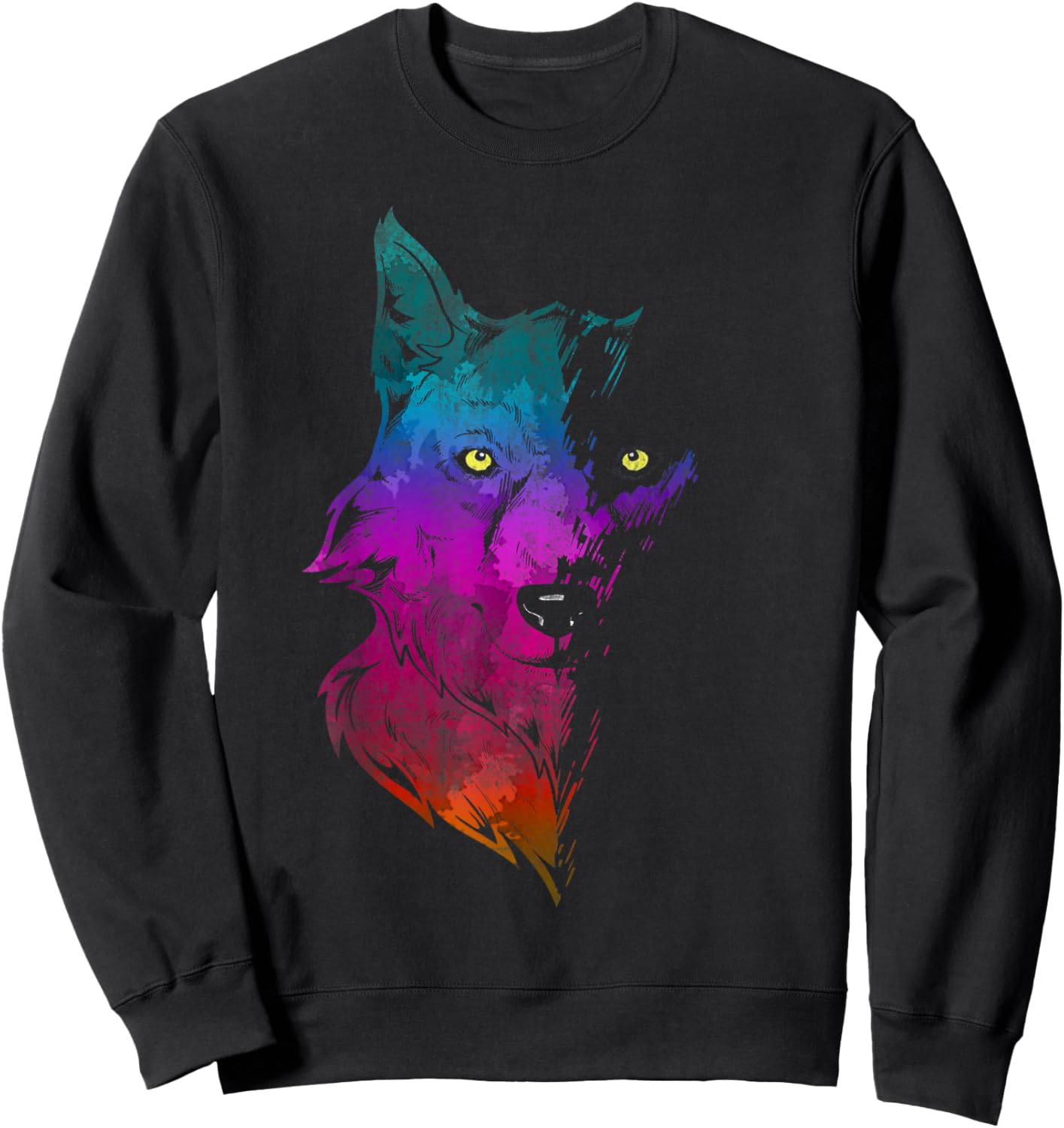 Howl Wildlife Forest Animal Predator Portrait Colorful Wolf Sweatshirt - Sweatshirt | Black