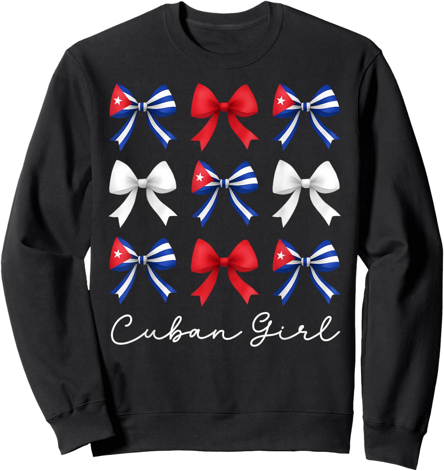 Cuban Girl Coquette Bows Hispanic Heritage Month Cuba Flag Sweatshirt - Sweatshirt | Black