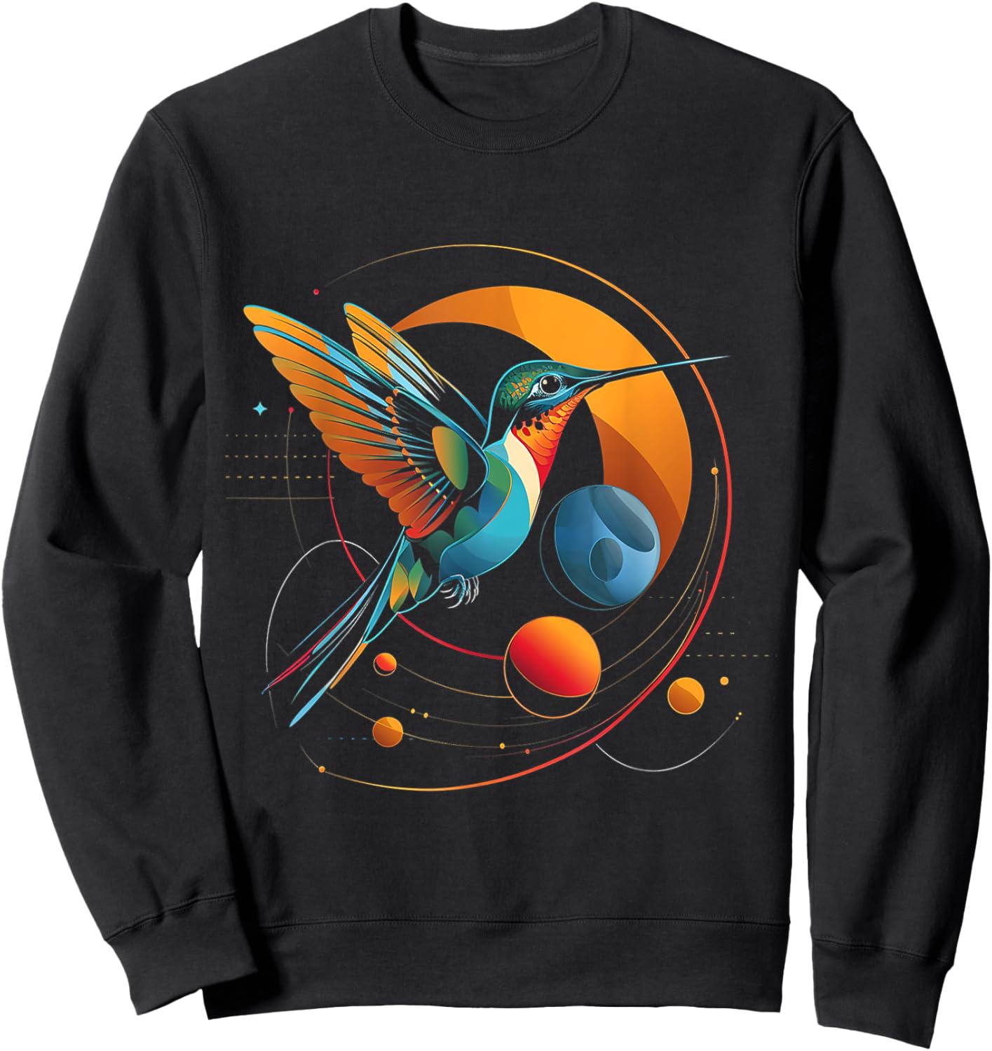 Hummingbird Planets Geometric Fantasy Animal Art Bird Sweatshirt - Sweatshirt | Black