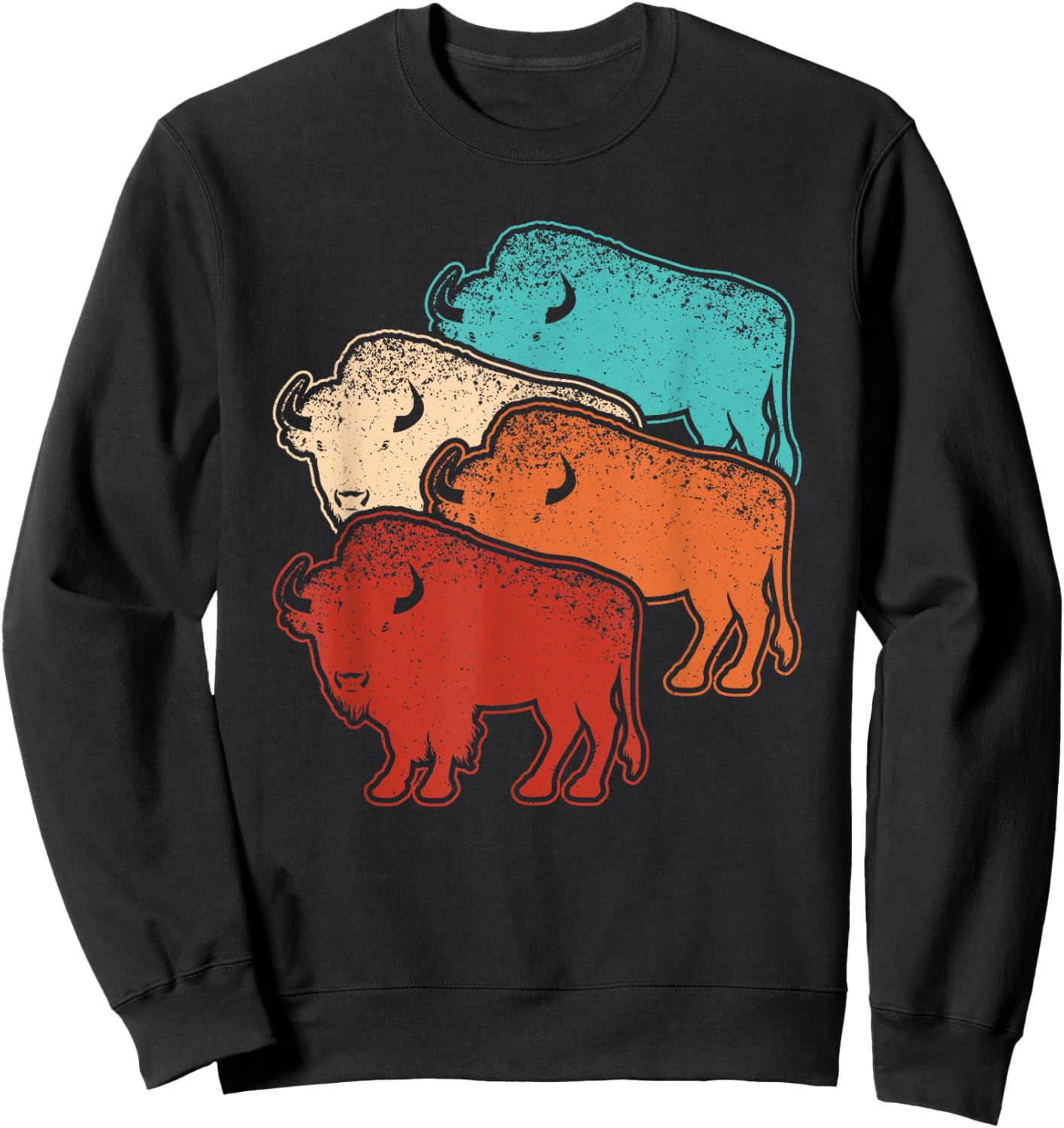 Retro Bison Lover Vintage Buffalo Men Women Kids Sweatshirt - Sweatshirt | Black