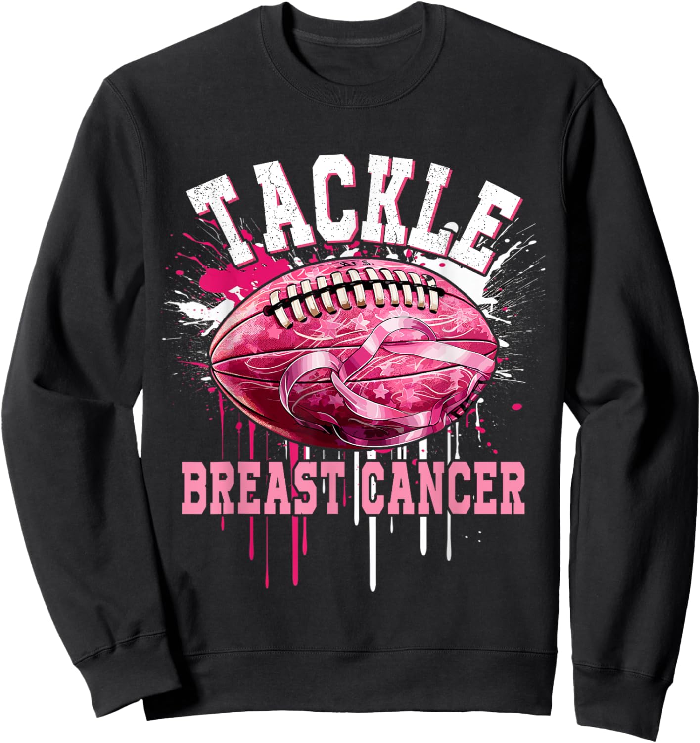 Tackle Football Pink Ribbon Breast Cancer Awareness Boys Kid Sweatshirt - Sweatshirt | Black