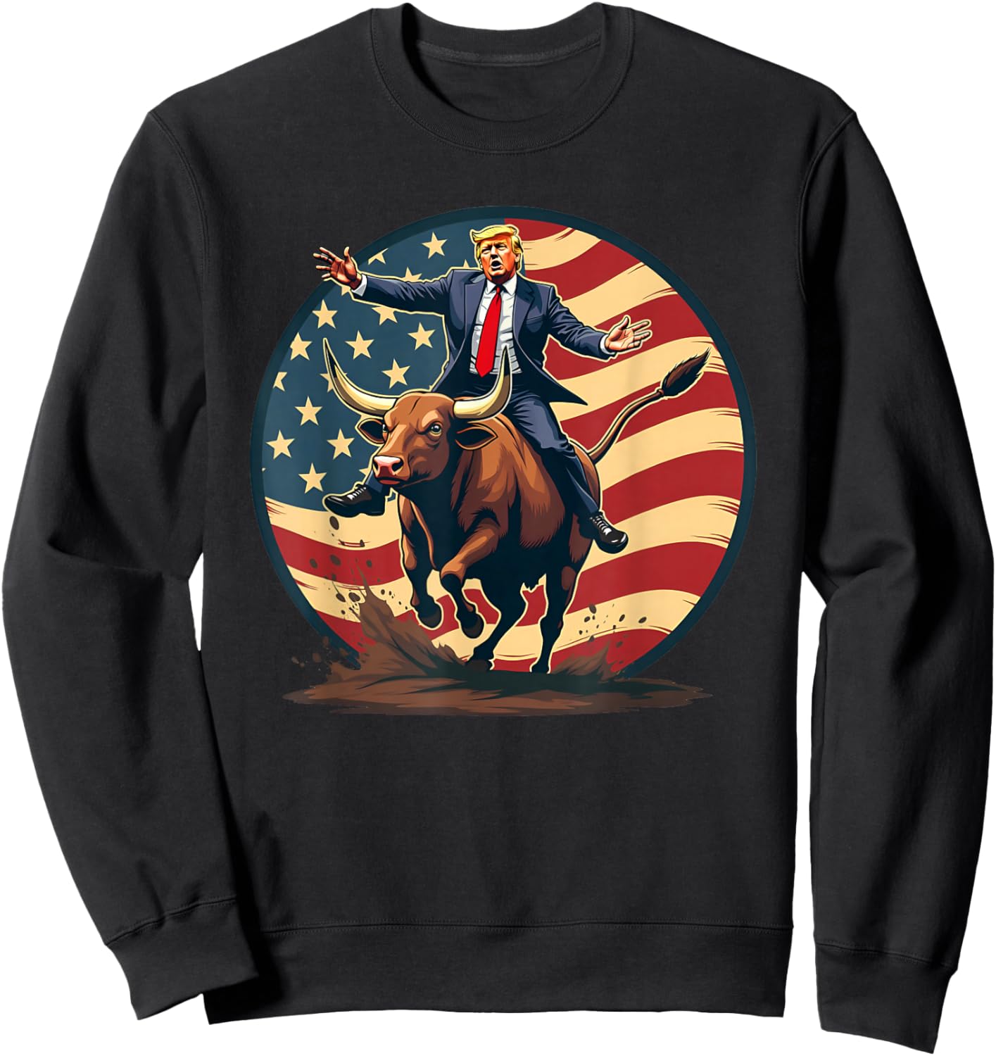 Trump Bull Rider American Flag USA Riding Rodeo Cowboy Sweatshirt - Sweatshirt | Black