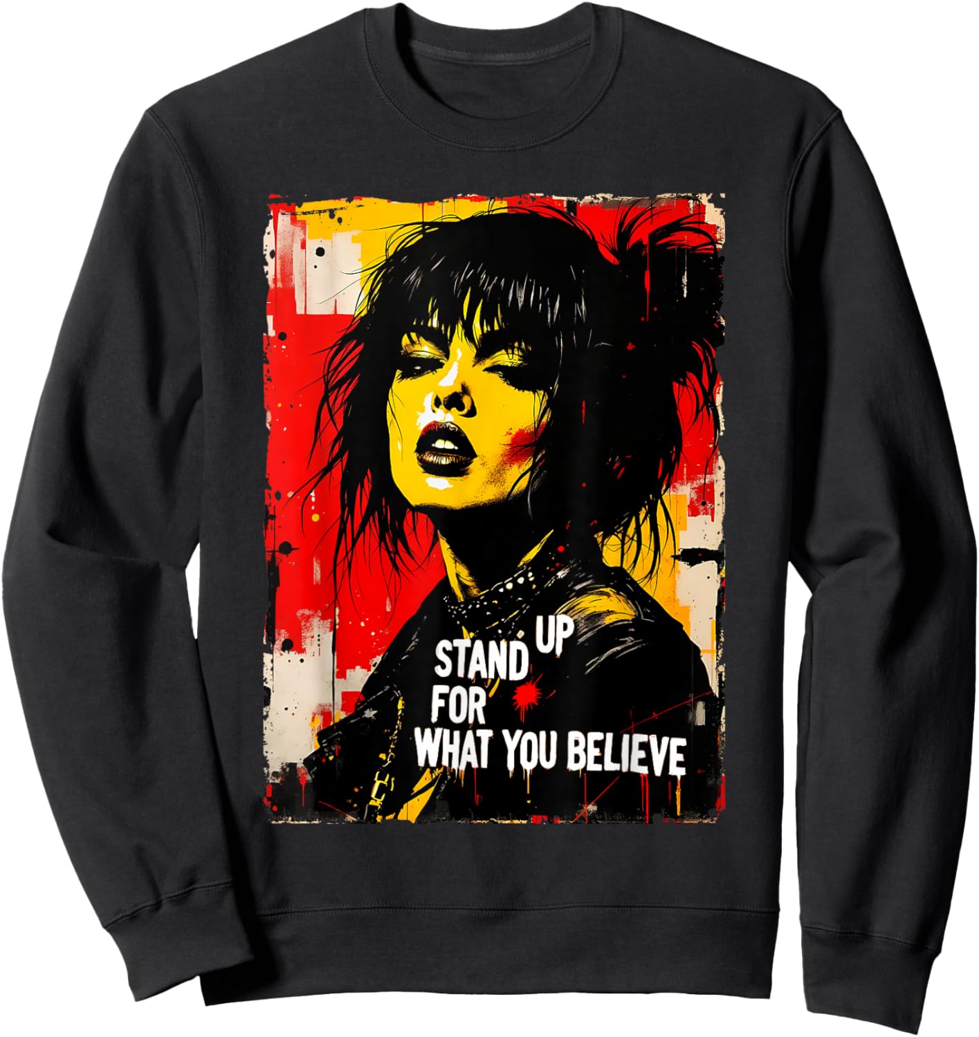 Punk Girl Graffiti Grunge 90s Distressed Graphic Vintage Sweatshirt - Sweatshirt | Black
