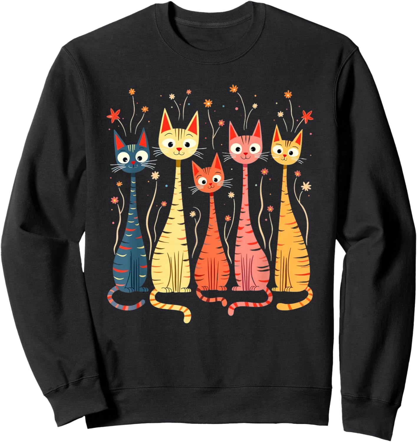 Cute Vintage Retro Mid-Century Long Neck Cats Sweatshirt - Sweatshirt | Black