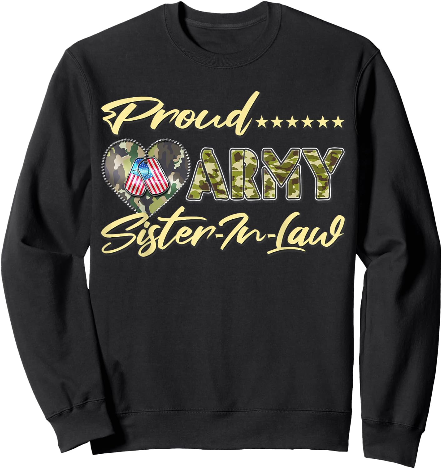 Proud Army Sister-In-Law - US Flag Dog Tags Military Family Sweatshirt - Sweatshirt | Black