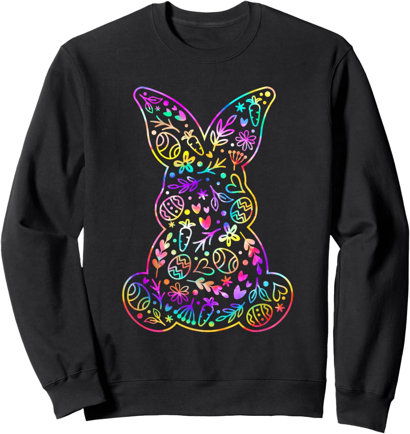 Easter Day Cute Floral Easter Bunny Tie Dye Women Kids Girl Sweatshirt - Sweatshirt | Black