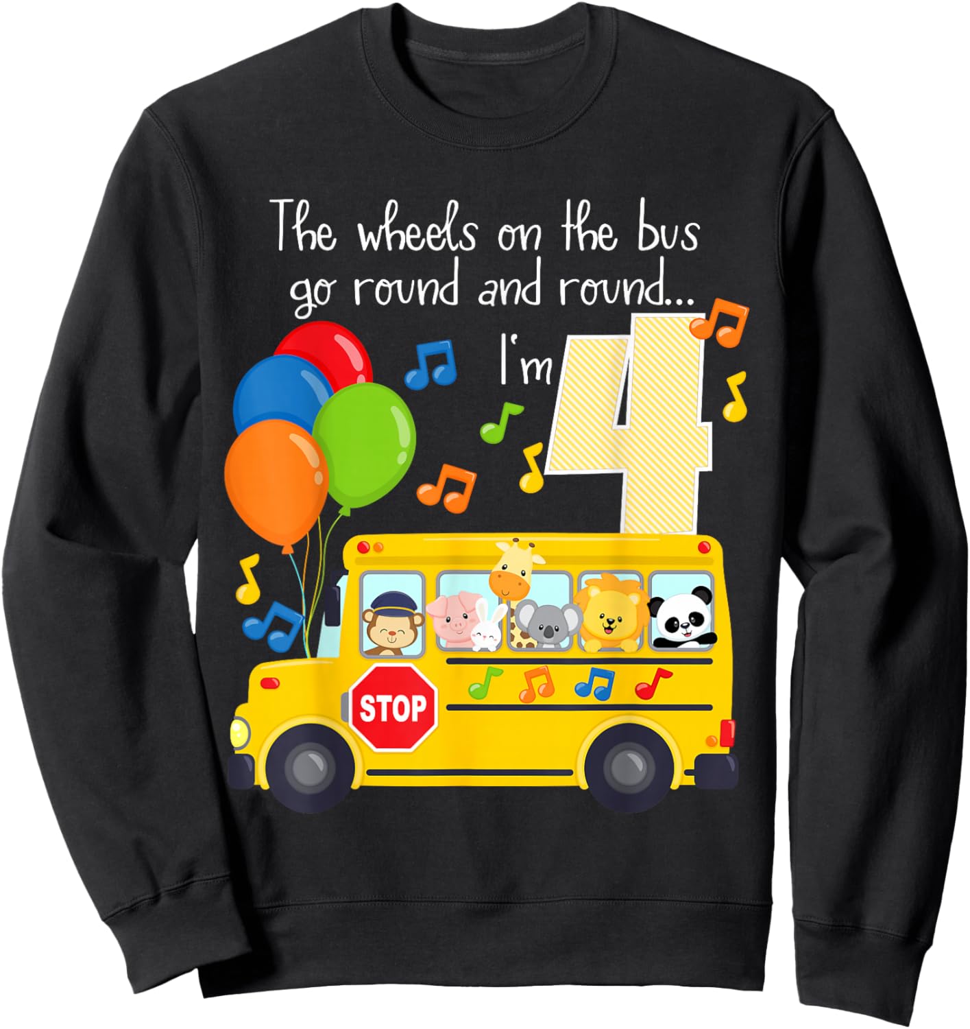 The Wheels On The Bus 4th Birthday 4 Yrs Old Family Matching Sweatshirt - Sweatshirt | Black