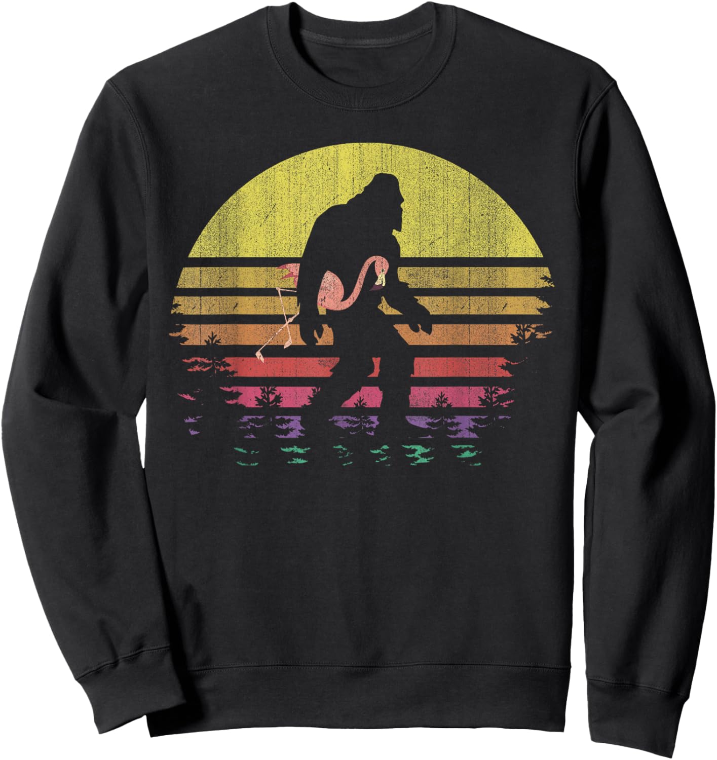 Bigfoot Flamingo Yeti Sasquatch Vintage Sunset Sweatshirt - Sweatshirt | Black