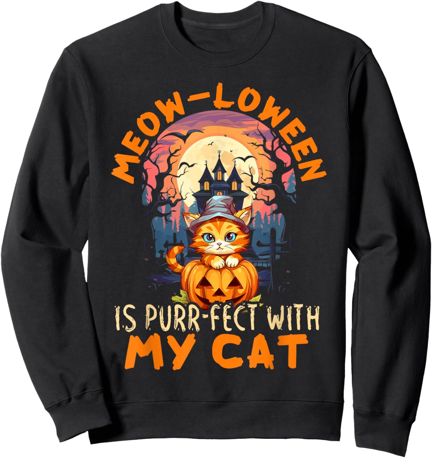 Cat Halloween Pet Trick Or Treat Spooky Kitty Lover Men Women Kids Sweatshirt - Sweatshirt | Black