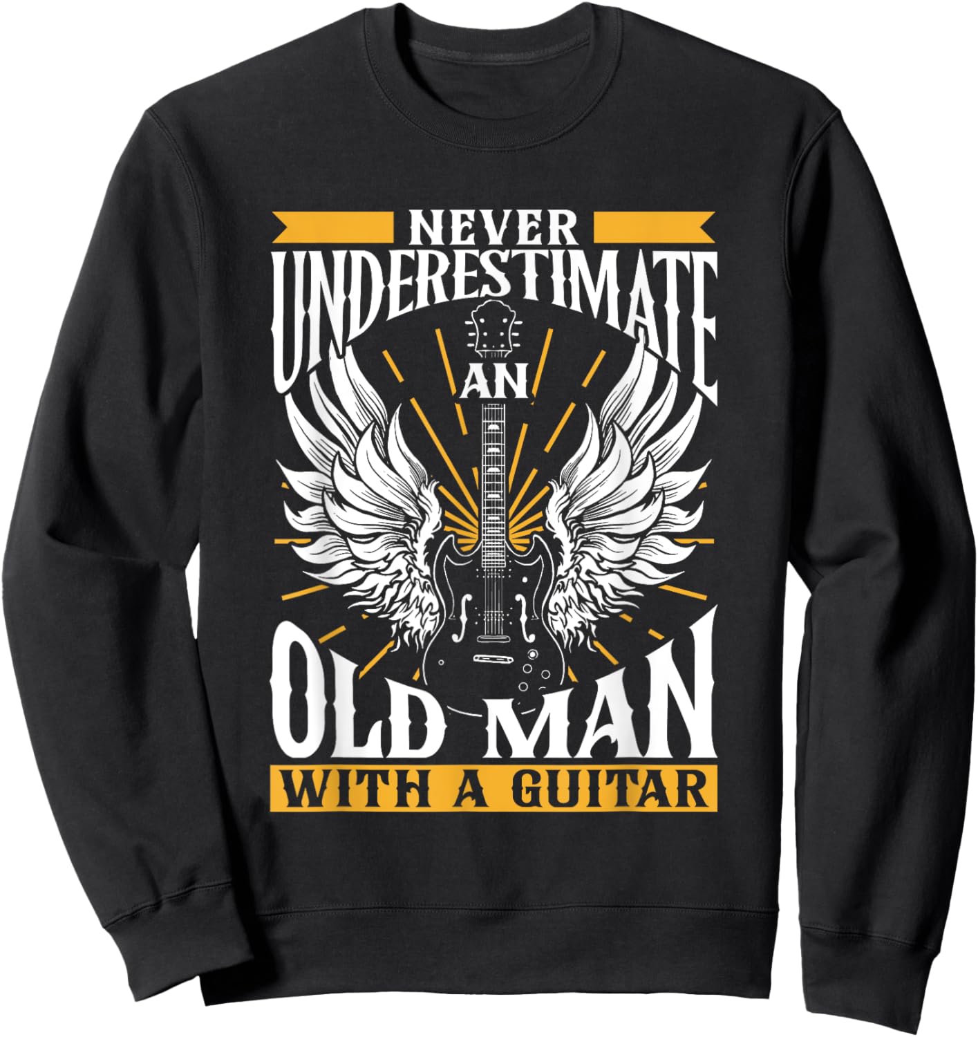 Playing Guitars Guitarists Instrument Men's Black Modern , Small, Short Sleeve, , Ribbed Cuff, Cotton 60% Polyester 40% Sweatshirt - Sweatshirt | Black