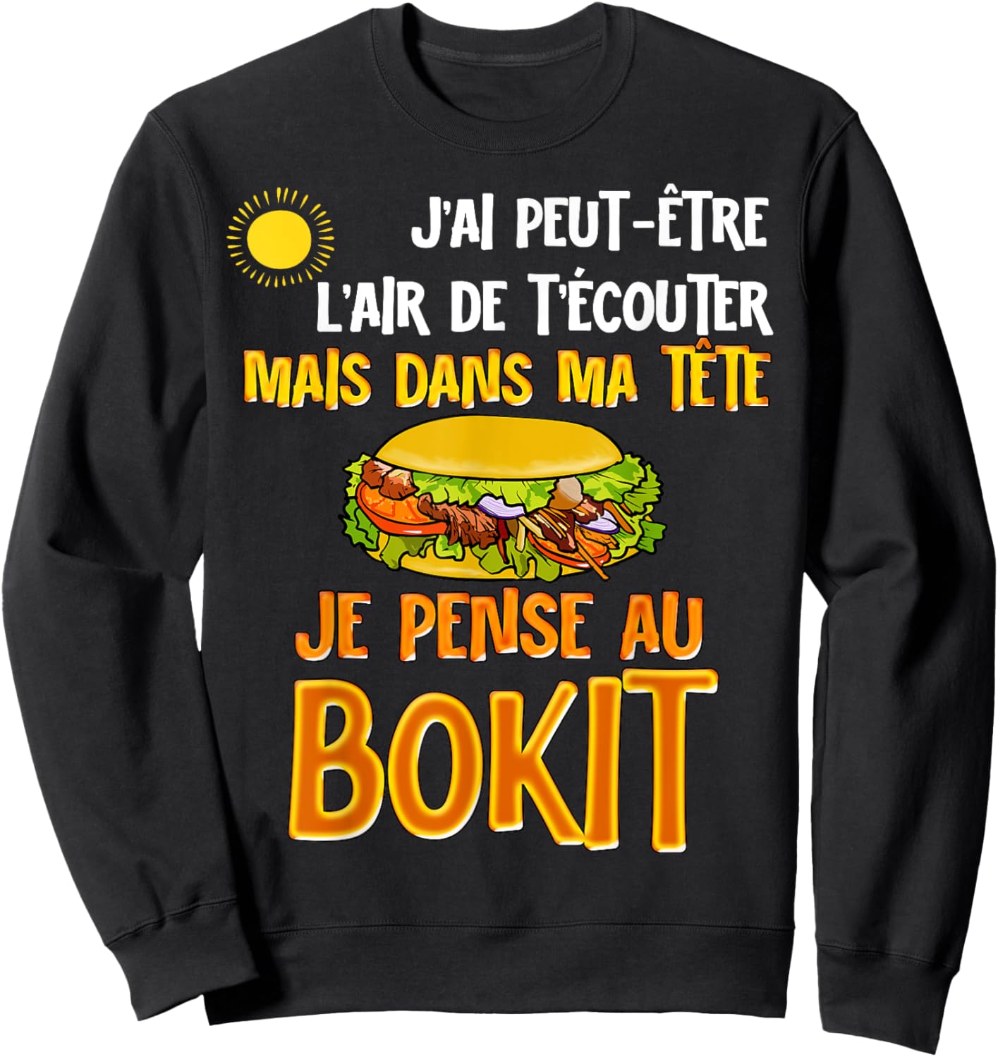 Guadeloupe Bokit Cuisine Antilles Humour Travel Tropical , Black, S Sweatshirt - Sweatshirt | Black