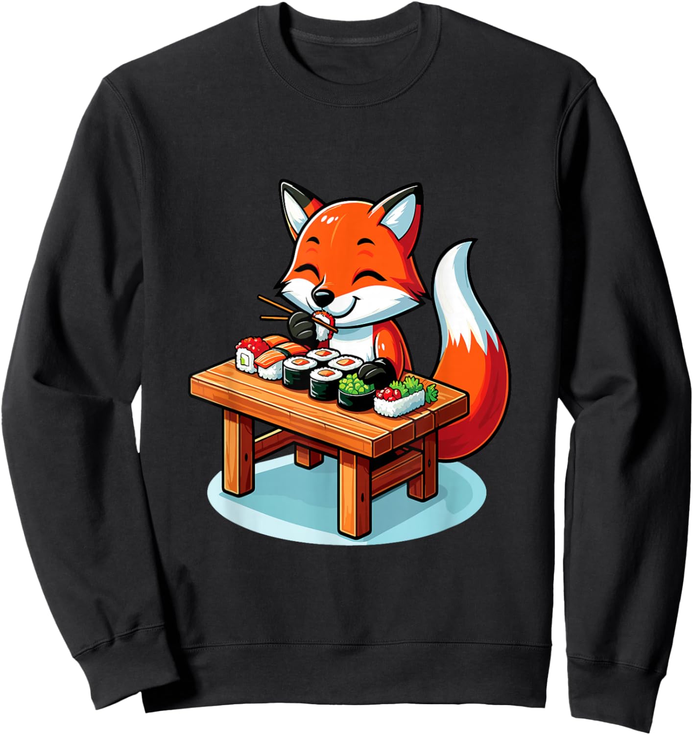 Cute Fox Eating Sushi Japanese Food Sushi Fox Lover Sweatshirt - Sweatshirt | Black