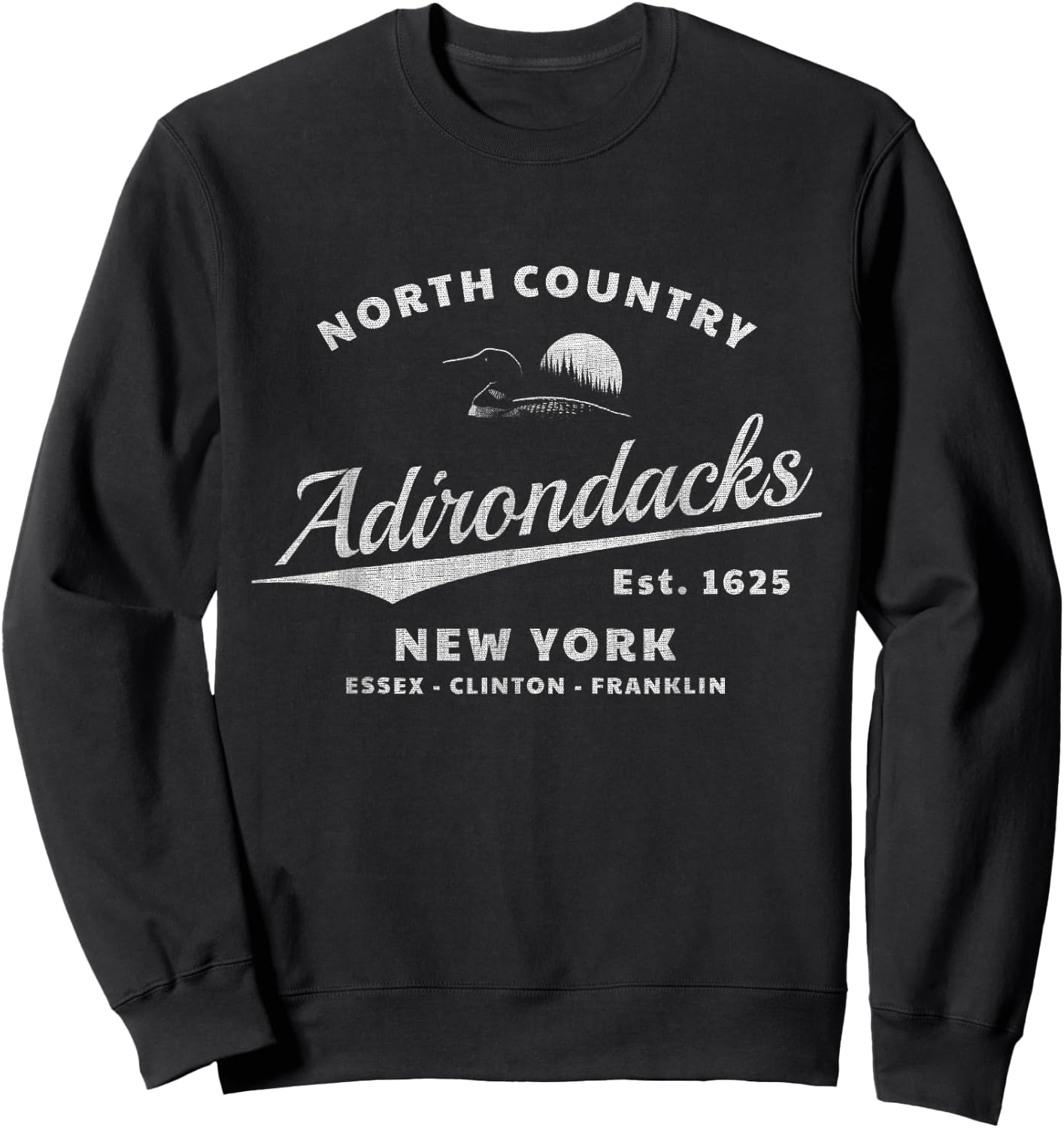 Adirondacks New York - Loon in Mountain Sunset - Throwback Sweatshirt - Sweatshirt | Black