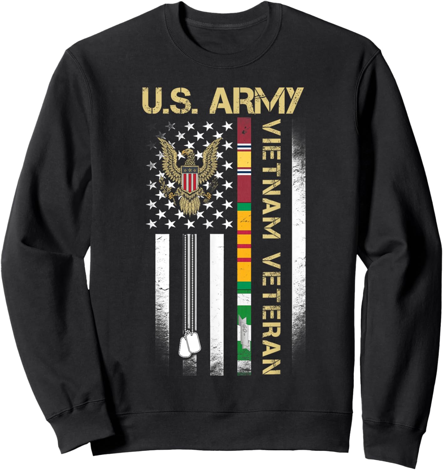 US Army Vietnam Veteran USA Flag Shirt, Veteran Vietnam Army Sweatshirt - Sweatshirt | Black