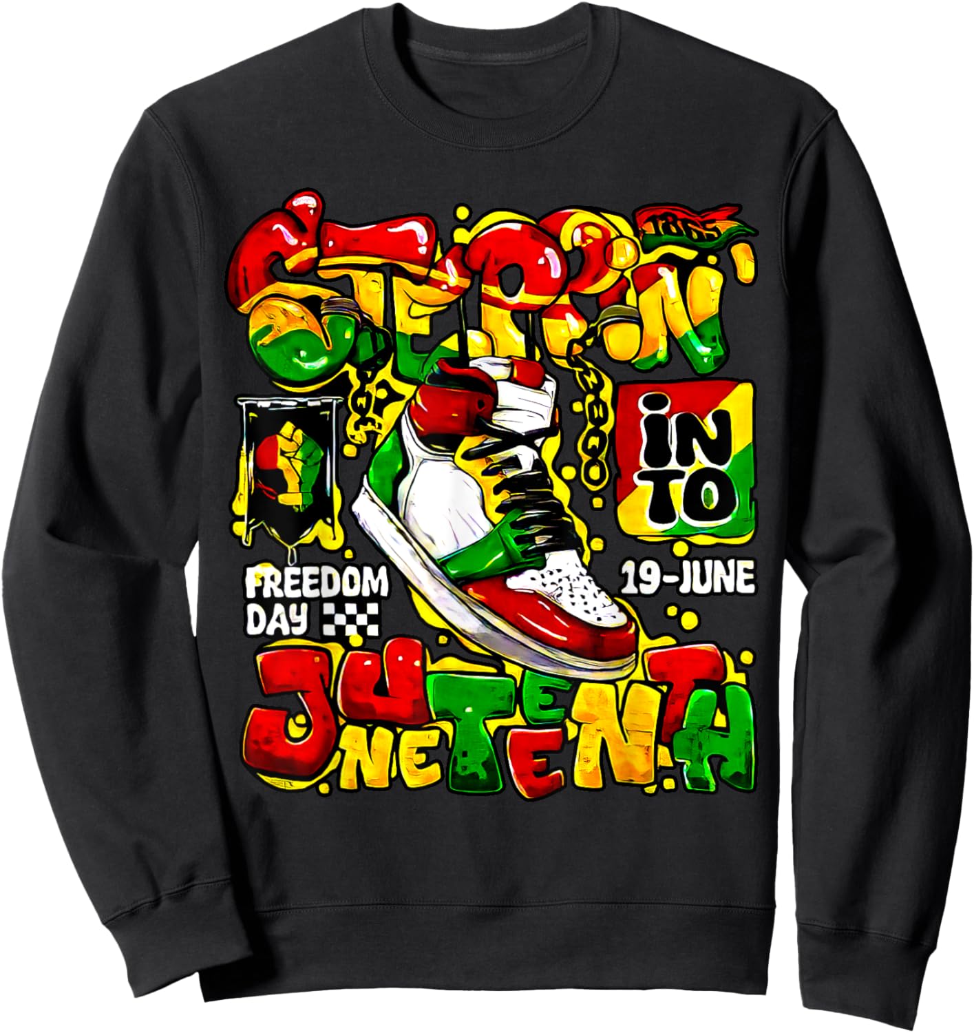 Stepping Into Juneteenth Afro Woman Black Girls Sneakers Sweatshirt - Sweatshirt | Black