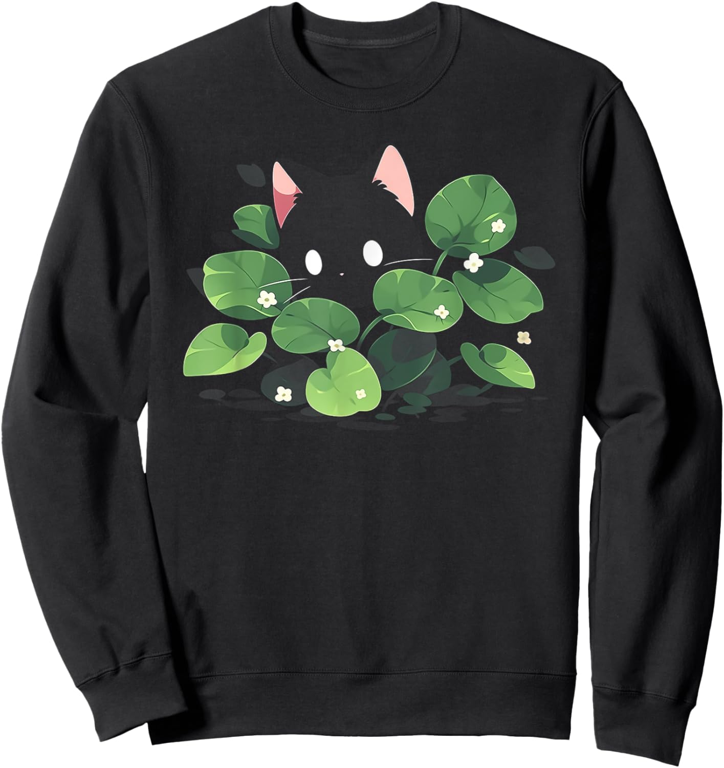 Kawaii Black Cat with Sprout | Crazy Plant Lady Plants Lover Sweatshirt - Sweatshirt | Black