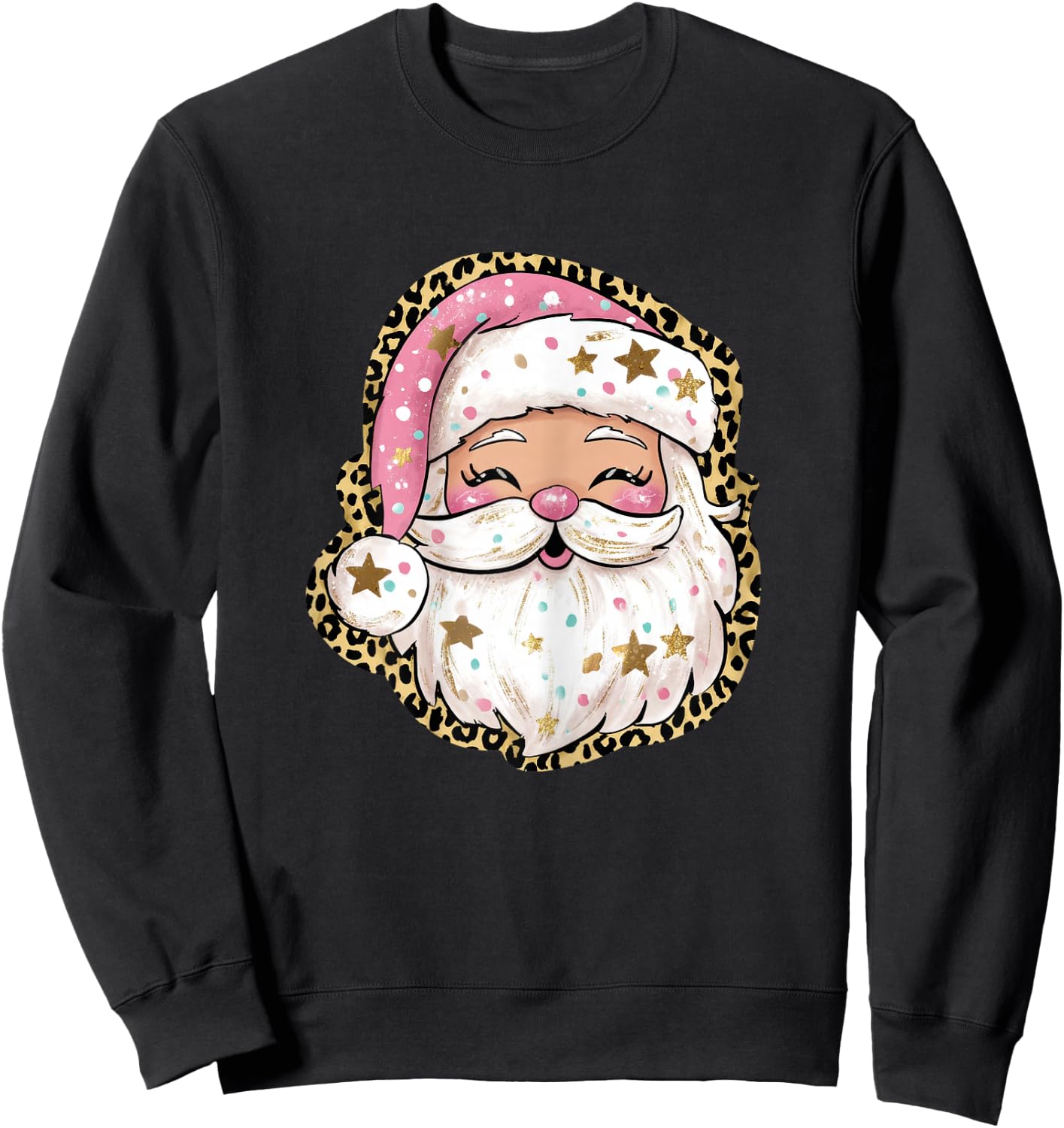 Pink Preppy Santa Christmas Pajama Graphic Sweatshirt - Sweatshirt | Black