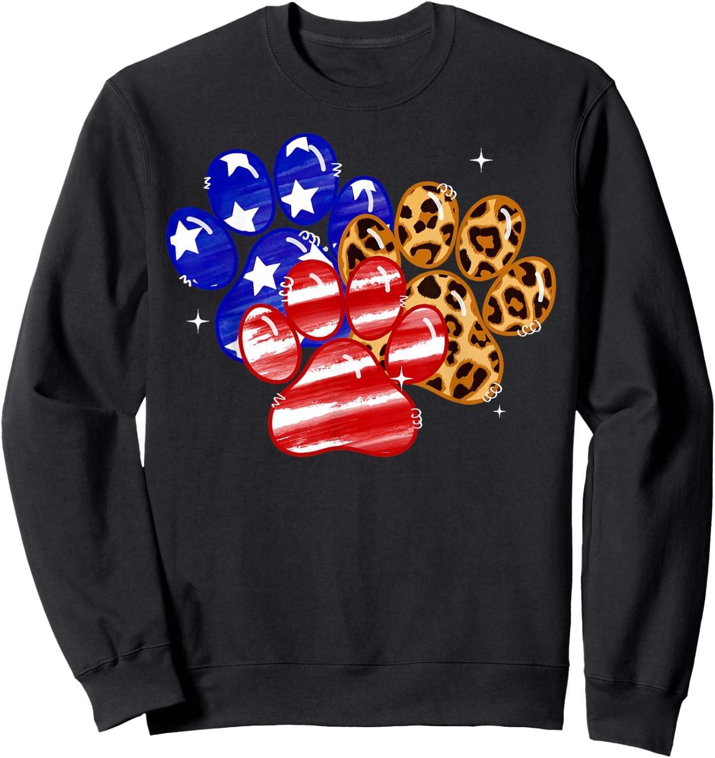 Leopard American Flag Hearts 4th Of July Dog Paw Print Cute Sweatshirt - Sweatshirt | Black