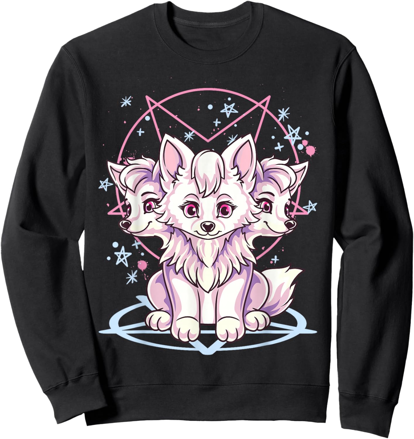 Cute Kawaii Creepy Pastel Goth 3 Headed Cerberus Dog Anime Women Girls Kids Sweatshirt - Sweatshirt | Black
