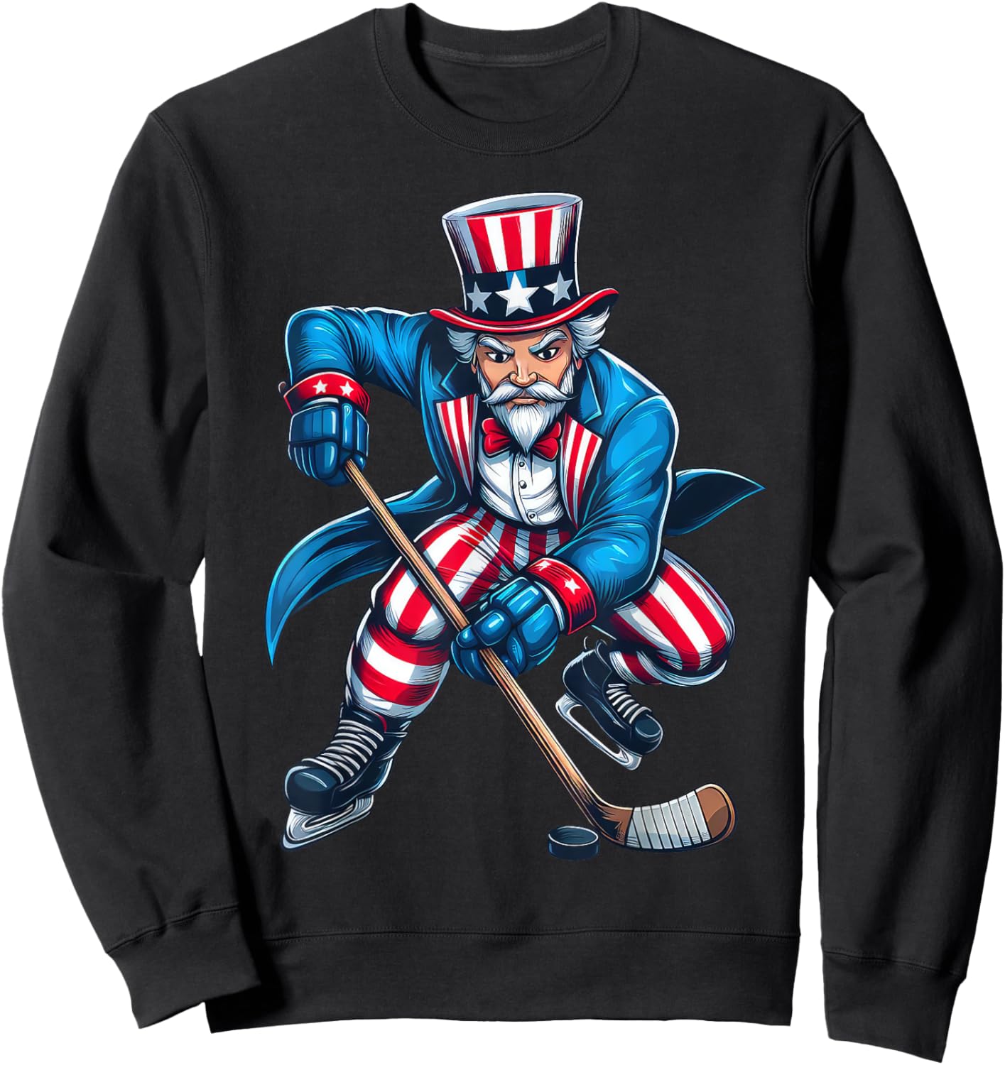 Uncle Sam Hockey Player 4th of July Boys Girls Kids Football Sweatshirt - Sweatshirt | Black