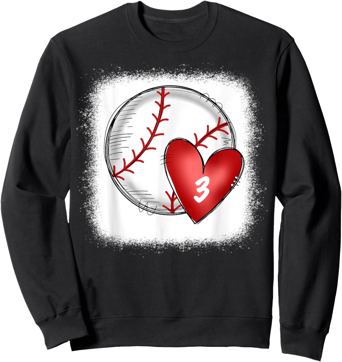 Bleached Custom Baseball Mom Number 3 Heart for Mom Sweatshirt - Sweatshirt | Black