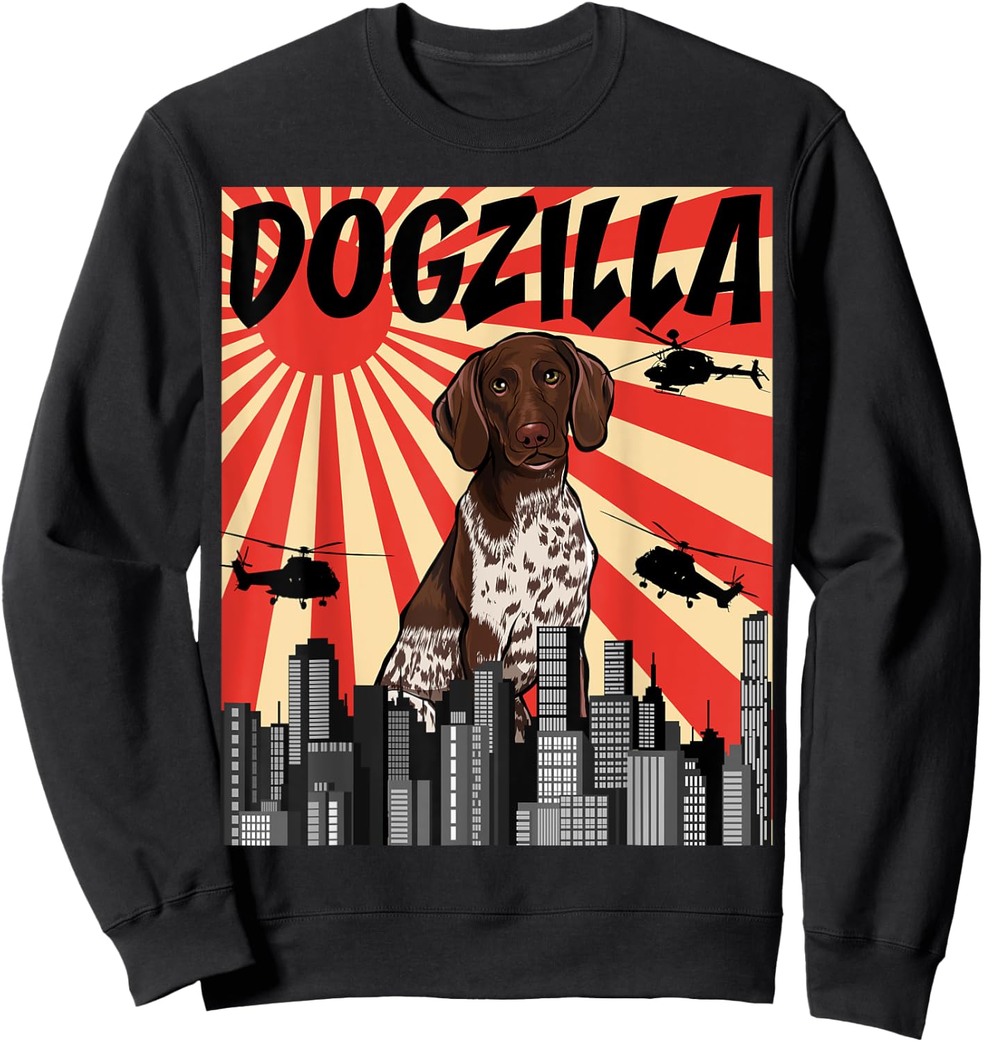 Funny Retro Japanese Dogzilla German Shorthaired Pointer Sweatshirt - Sweatshirt | Black