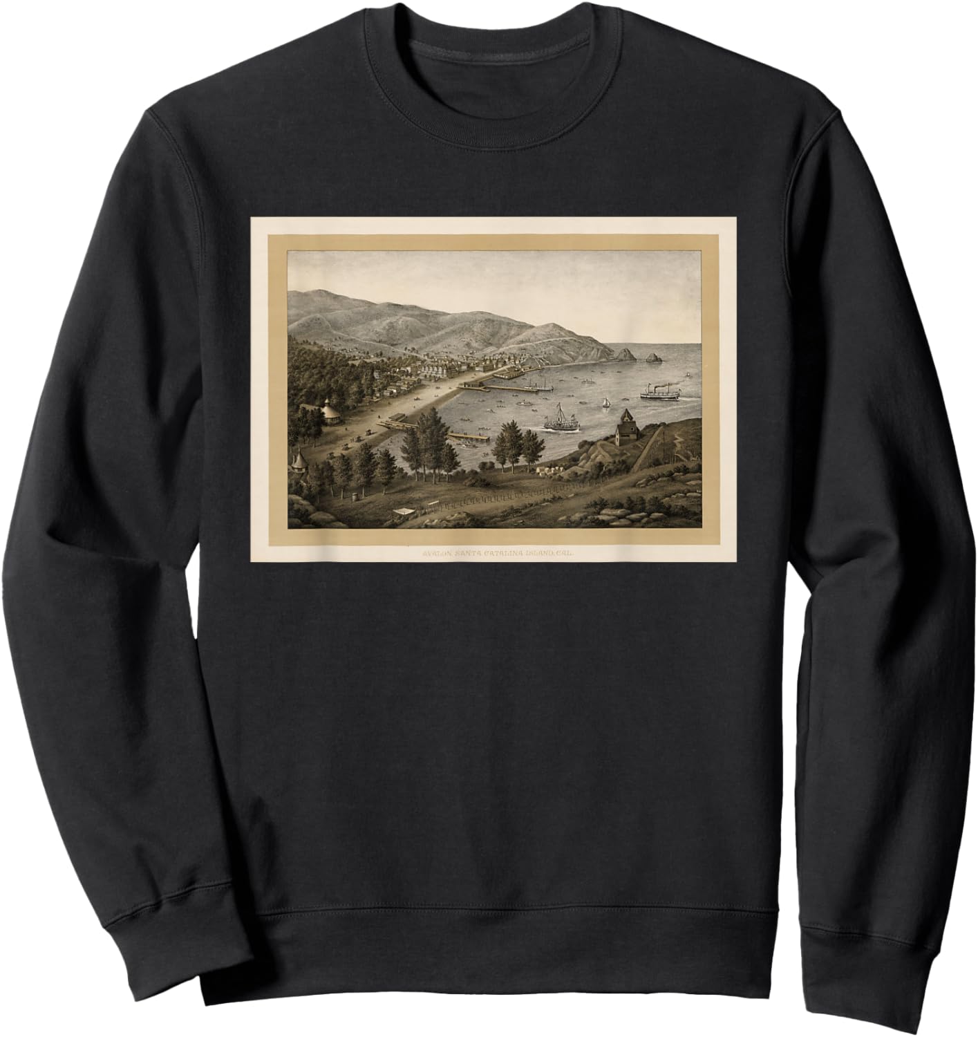 Vintage Avalon CA Map (1885) Sweatshirt - Sweatshirt | Black