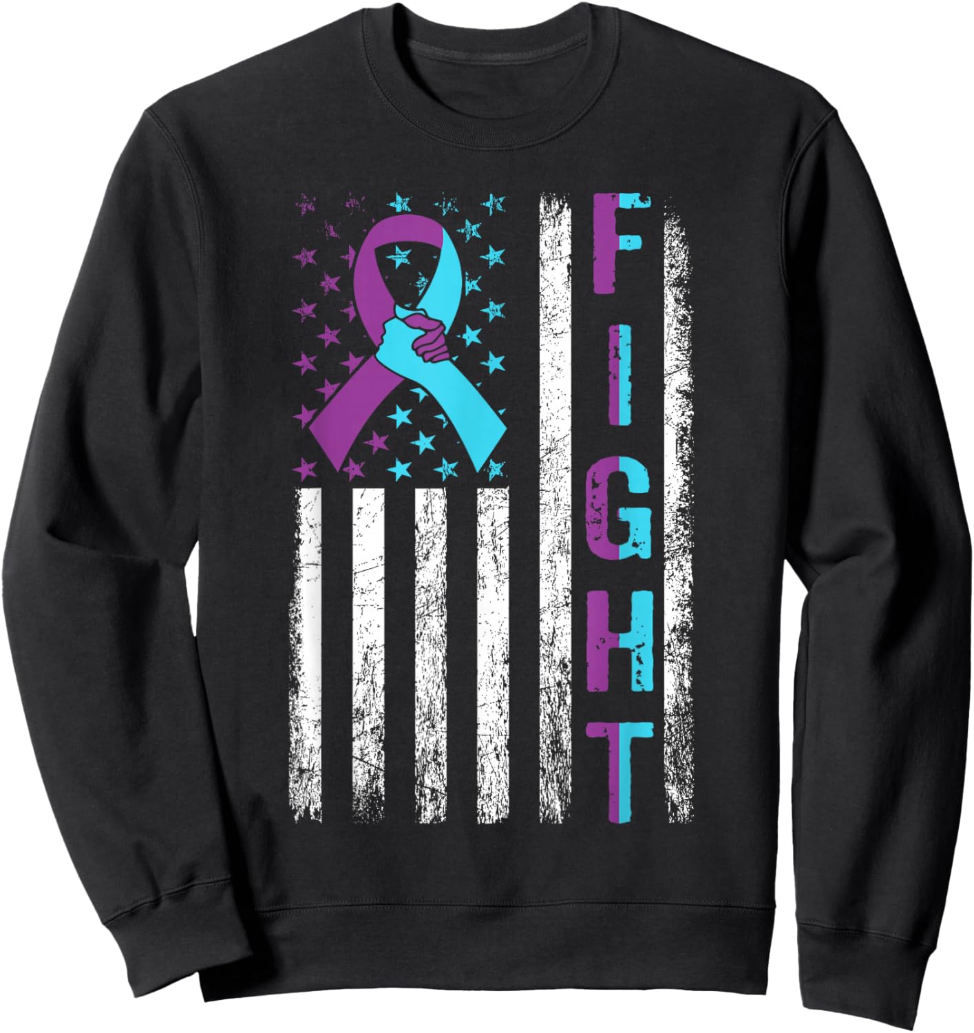 FIGHT Suicide Prevention Awareness American Flag Ribbon Sweatshirt - Sweatshirt | Black