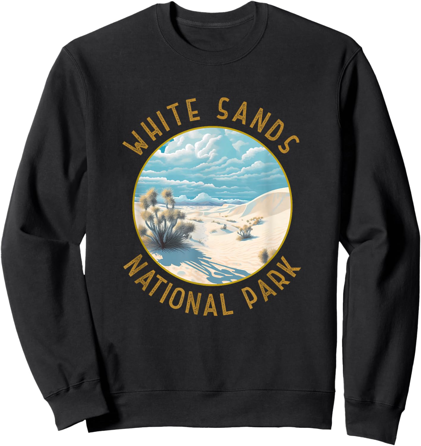 White Sands National Park Illustration Distressed Circle Sweatshirt - Sweatshirt | Black