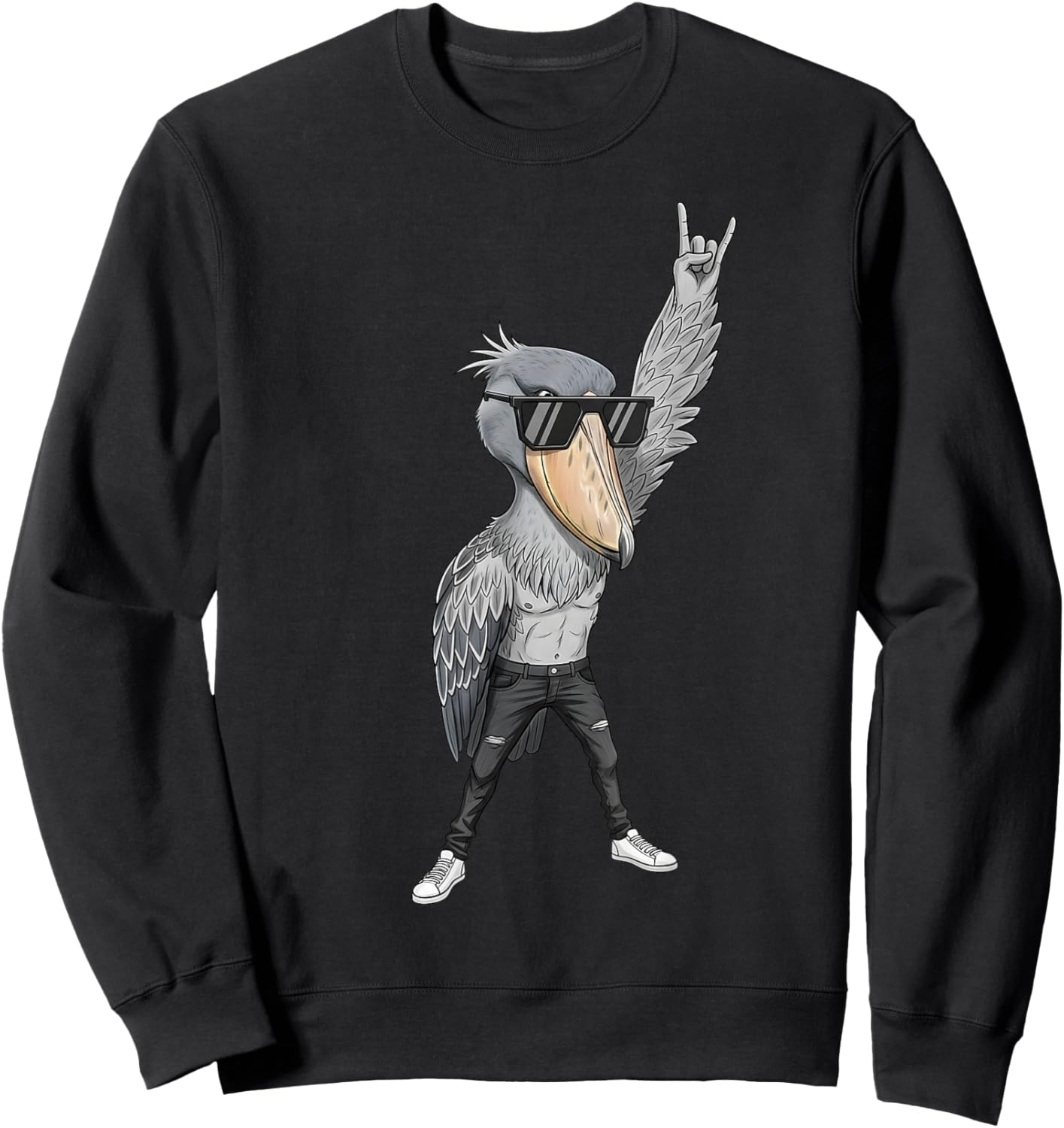 Cool Rocker Shoebill Cigogne Oiseau en Cuir Biker Tenue Sweatshirt - Sweatshirt | Black