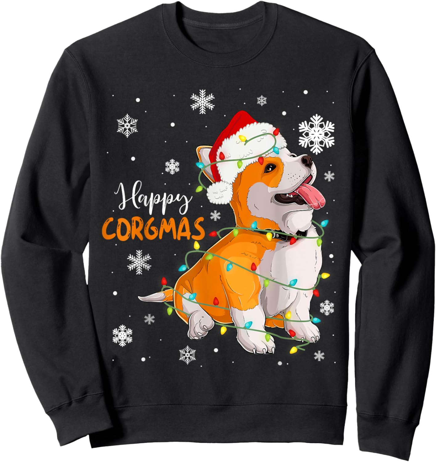 Corgi Christmas Tree Light Santa Hat Dog Gift Kid Girl Women Sweatshirt - Sweatshirt | Black