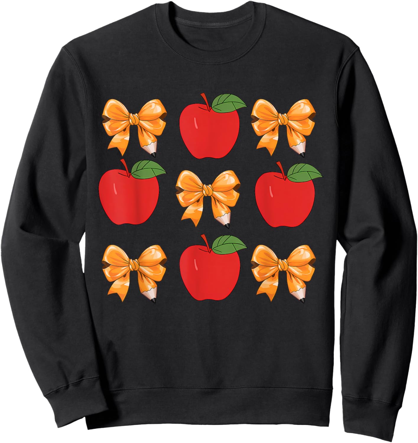 Teacher Coquette Pencil Bow And Apple Teacher Appreciation Women Girls Kids Sweatshirt - Sweatshirt | Black