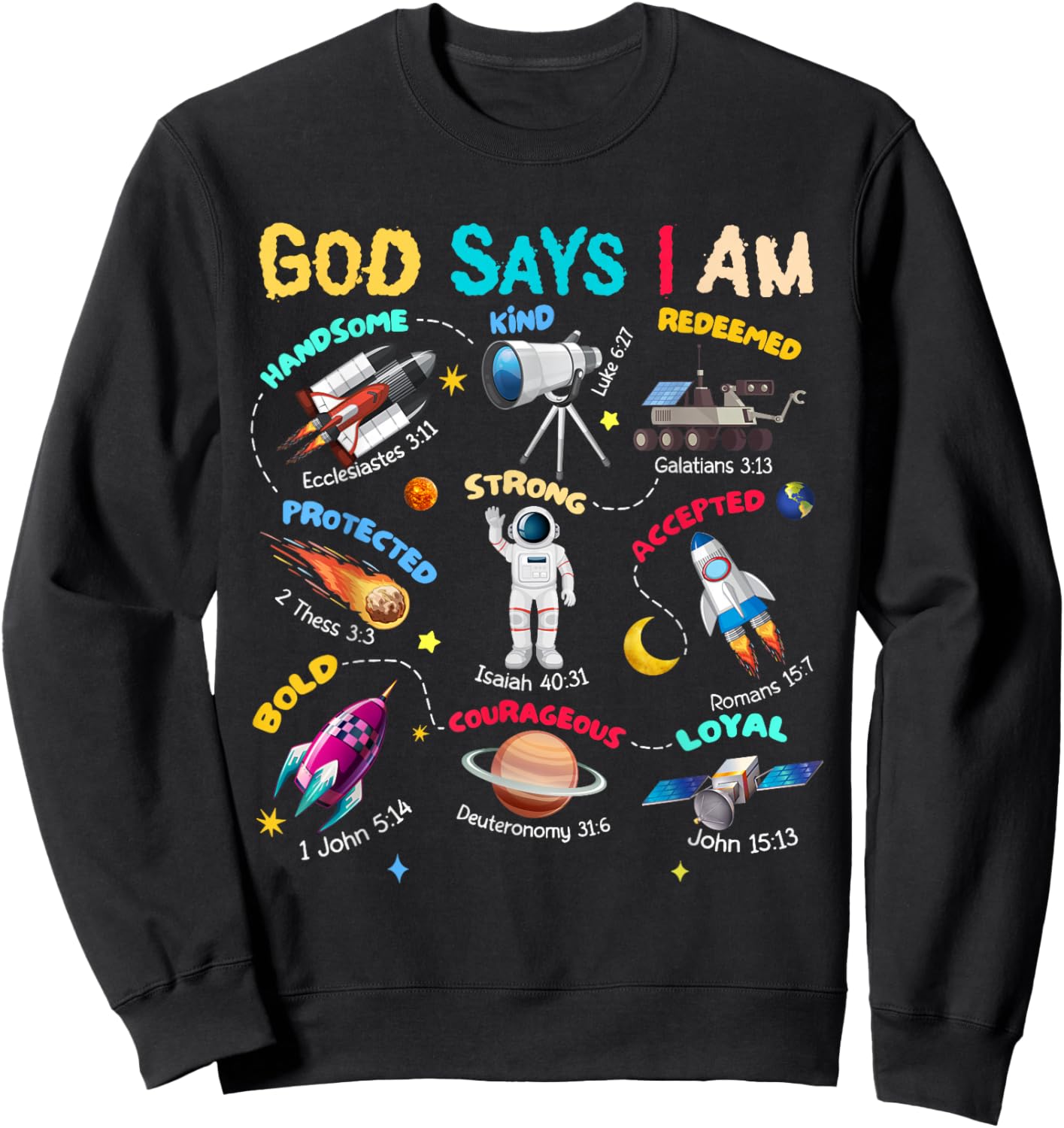 God Says I Am Planets Science Solar Star System Christ Bible Sweatshirt - Sweatshirt | Black