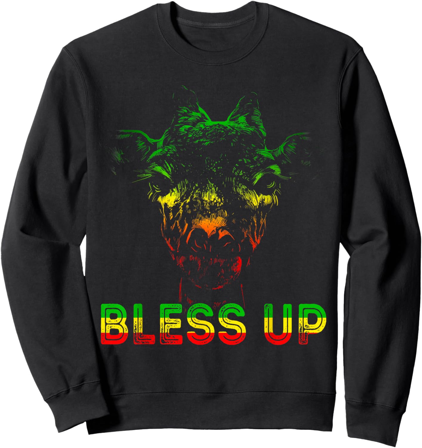 Rasta Reggae Giraffe Bless Up Reggae Flag Jamaica Rastafari Sweatshirt - Sweatshirt | Black