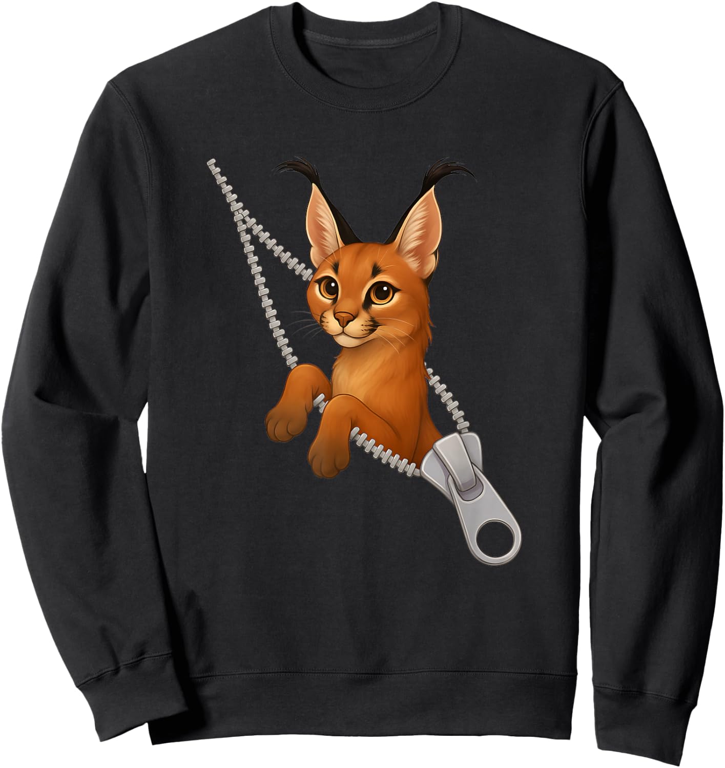 Funny Caracal Cat Cute Zipper Sweatshirt - Sweatshirt | Black