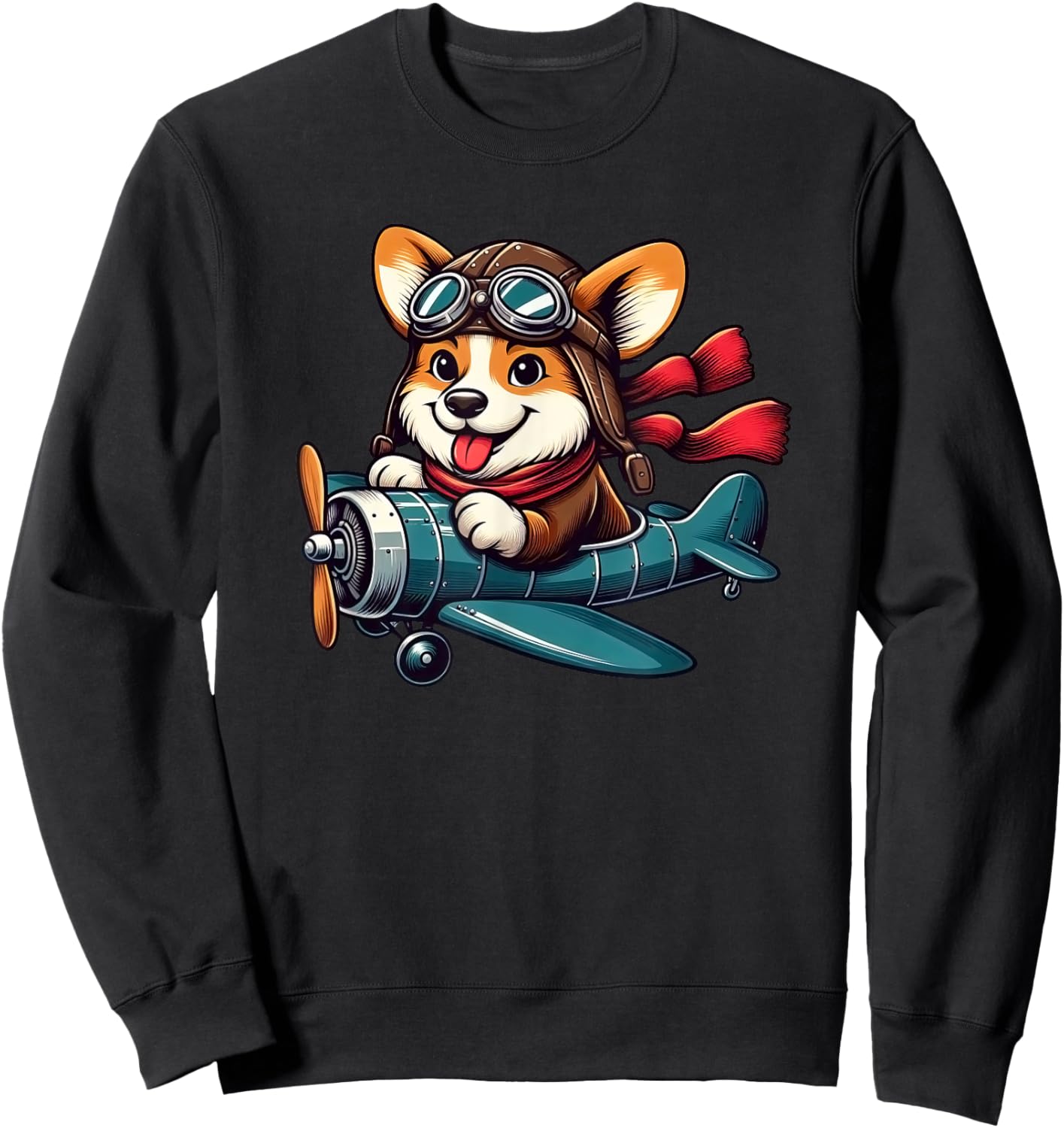 Corgi Pilot Dog Funny Aviator Sweatshirt - Sweatshirt | Black