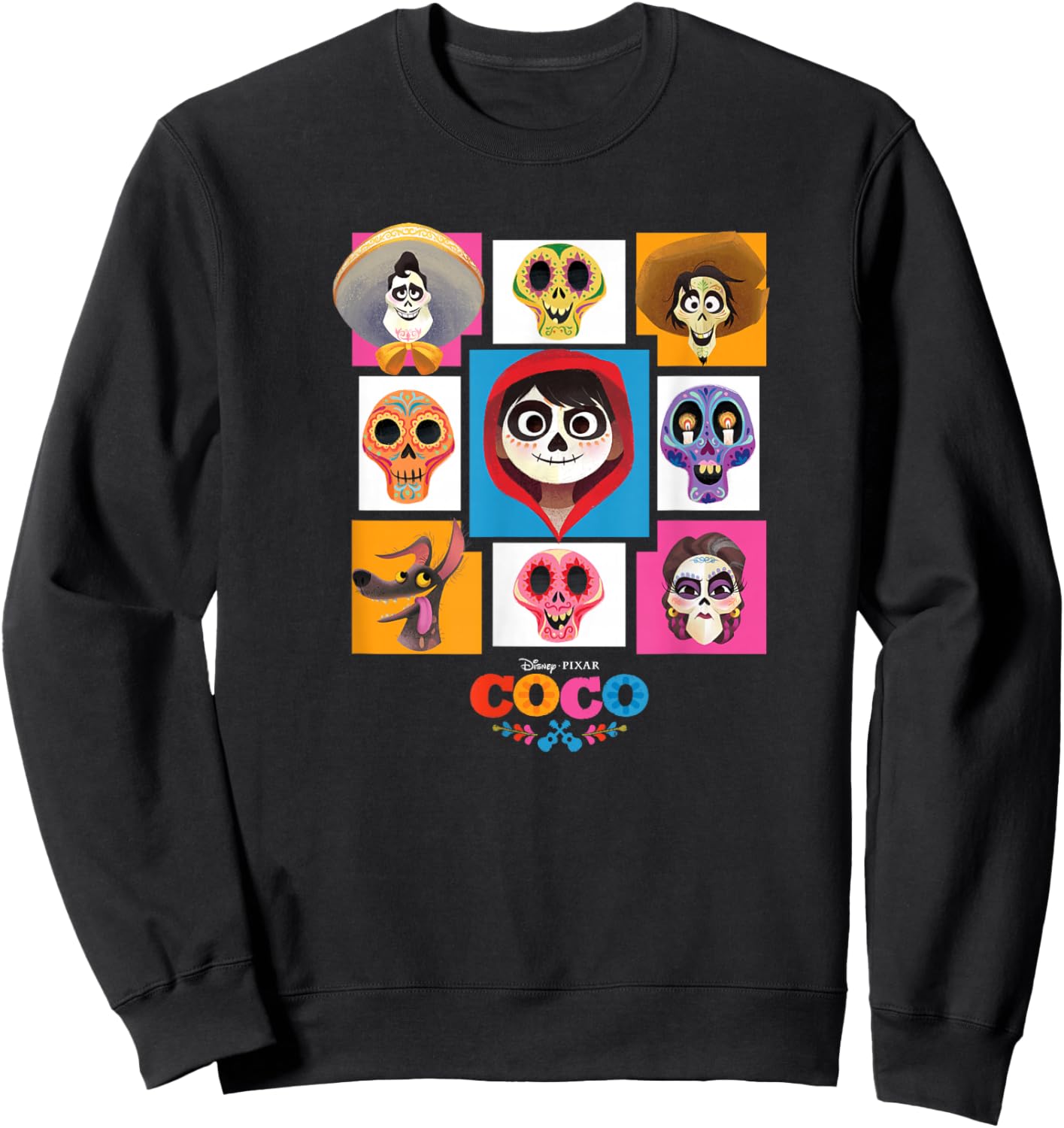 Disney Pixar Coco Main Characters Group Shot Chest Panels Sweatshirt - Sweatshirt | Black