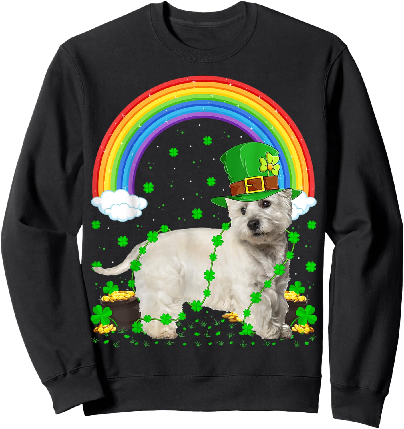 Rainbow Irish Shamrock Westie Dog St. Patrick's Day Sweatshirt - Sweatshirt | Black