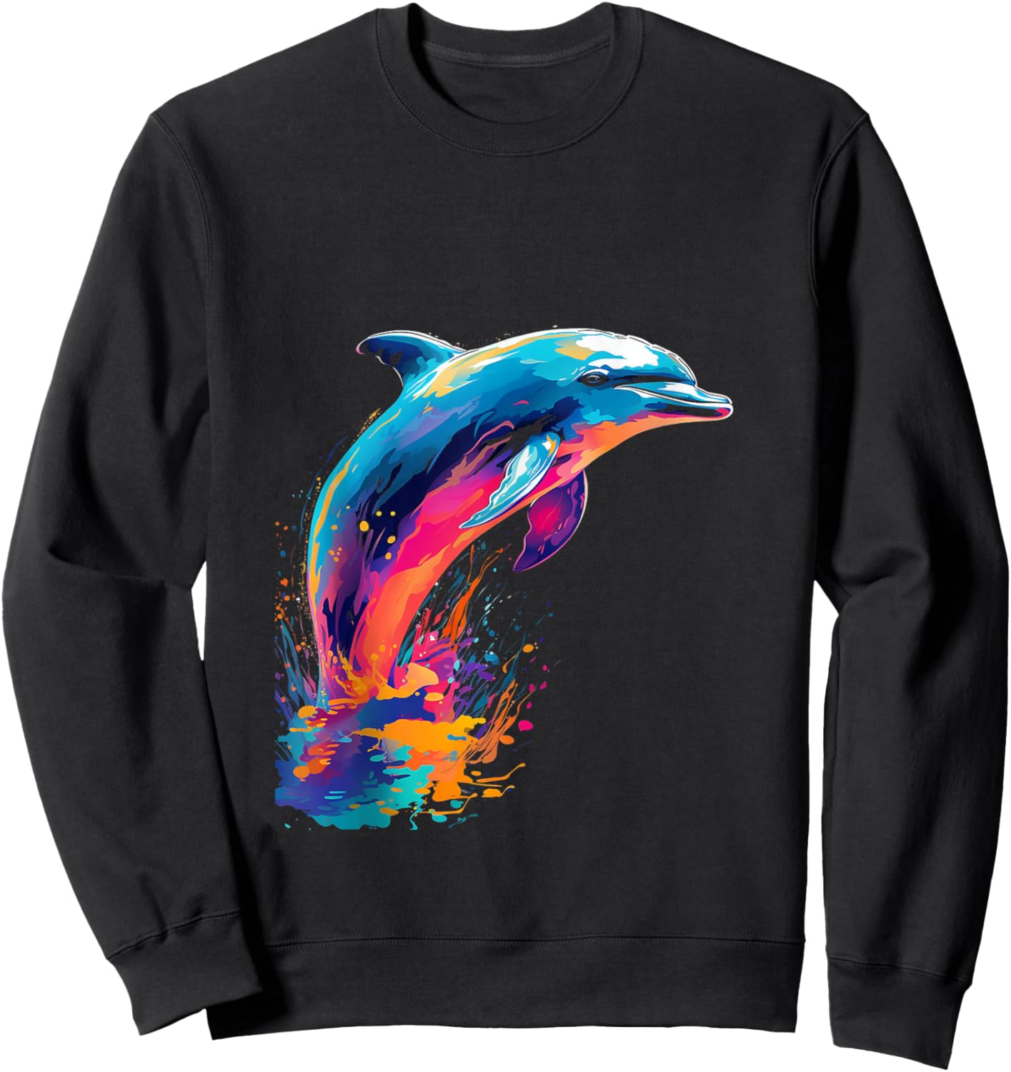 Dolphin Wildlife Colorful Design Dolphin Lover Wildlife Fish Sweatshirt - Sweatshirt | Black