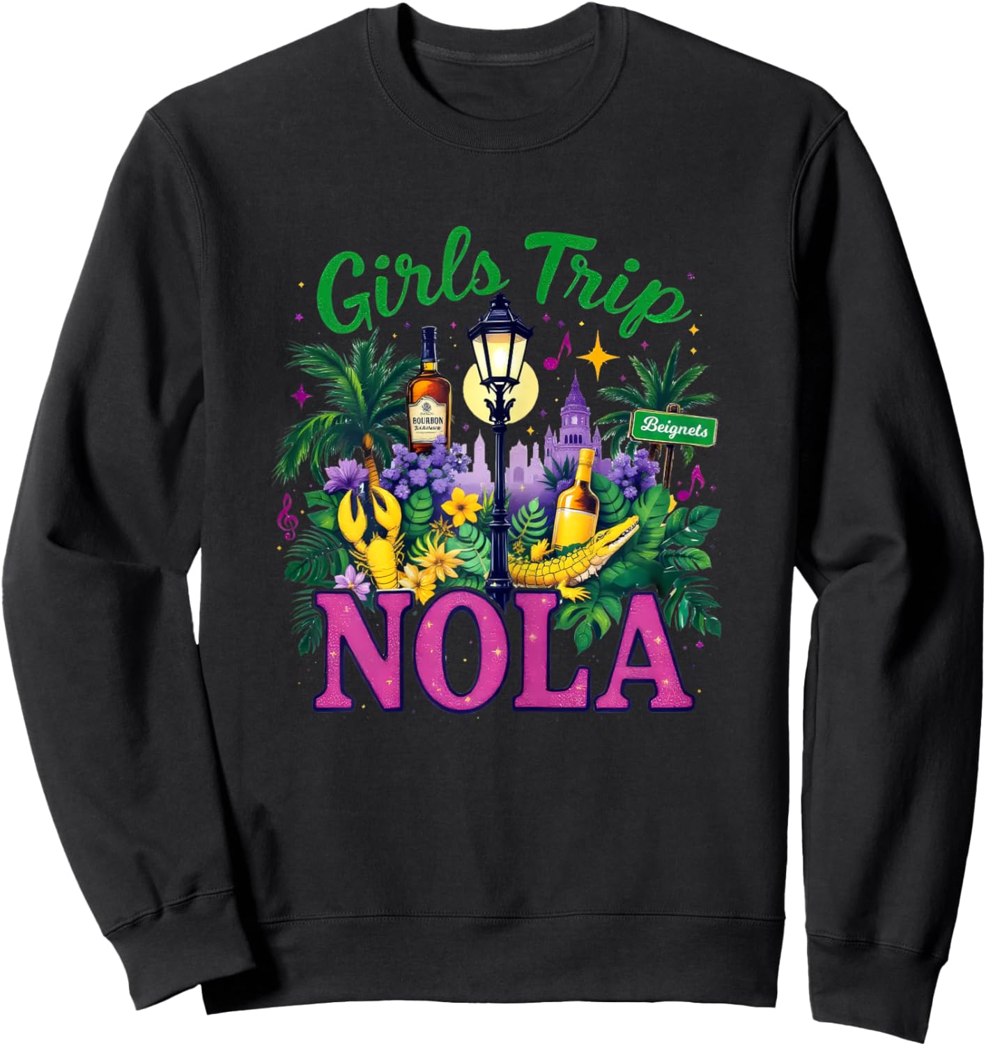 Girls Trip Nola Mardi Gras Women Girl Mardi Gras Mask Beads Sweatshirt - Sweatshirt | Black