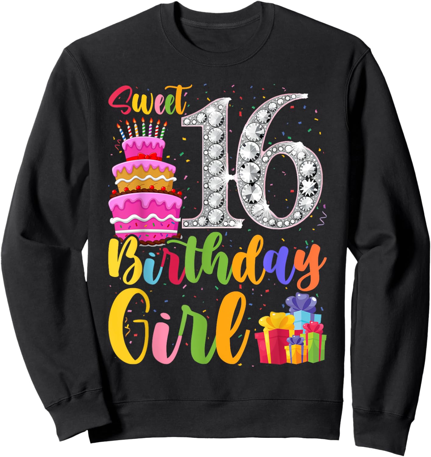 Cute Pink Black "Sweet 16" Style I 16th Birthday Idea Sweatshirt - Sweatshirt | Black