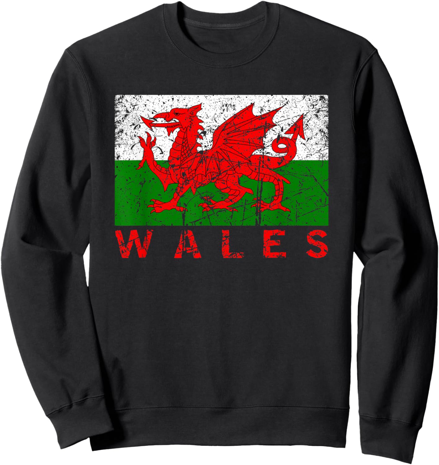 Wales Flag Wales Dragon Distressed Kids , Black, S Sweatshirt - Sweatshirt | Black