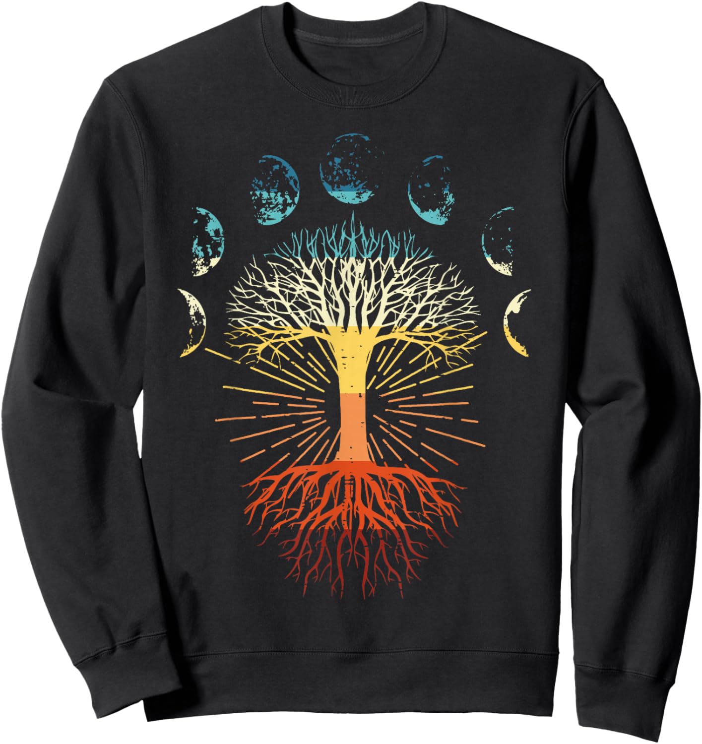 Tree Of Life Phases Of The Moon Retro Spiritual Men Women Sweatshirt - Sweatshirt | Black