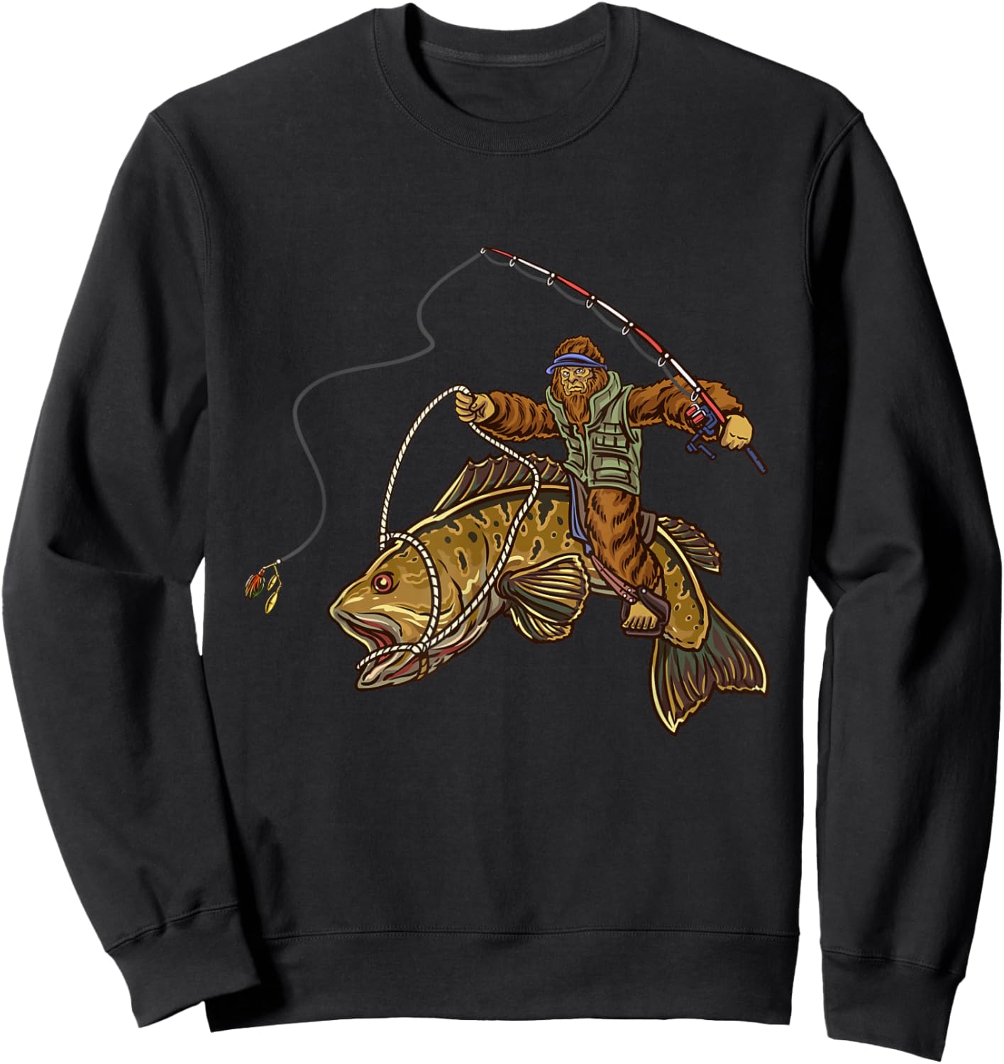Smallmouth Bass Fishing Bigfoot Fisherman Sweatshirt - Sweatshirt | Black