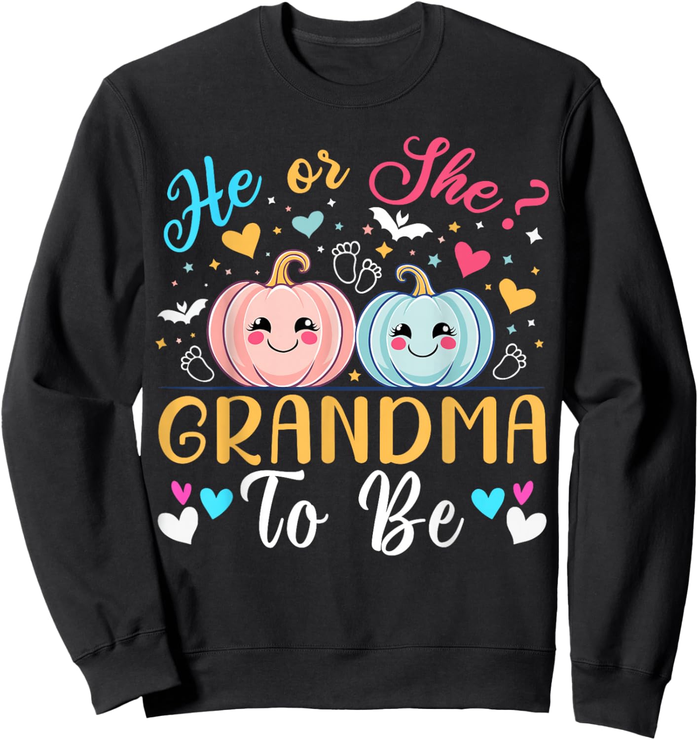 Halloween Gender Reveal He or She Grandma To Be Pumpkin Sweatshirt - Sweatshirt | Black