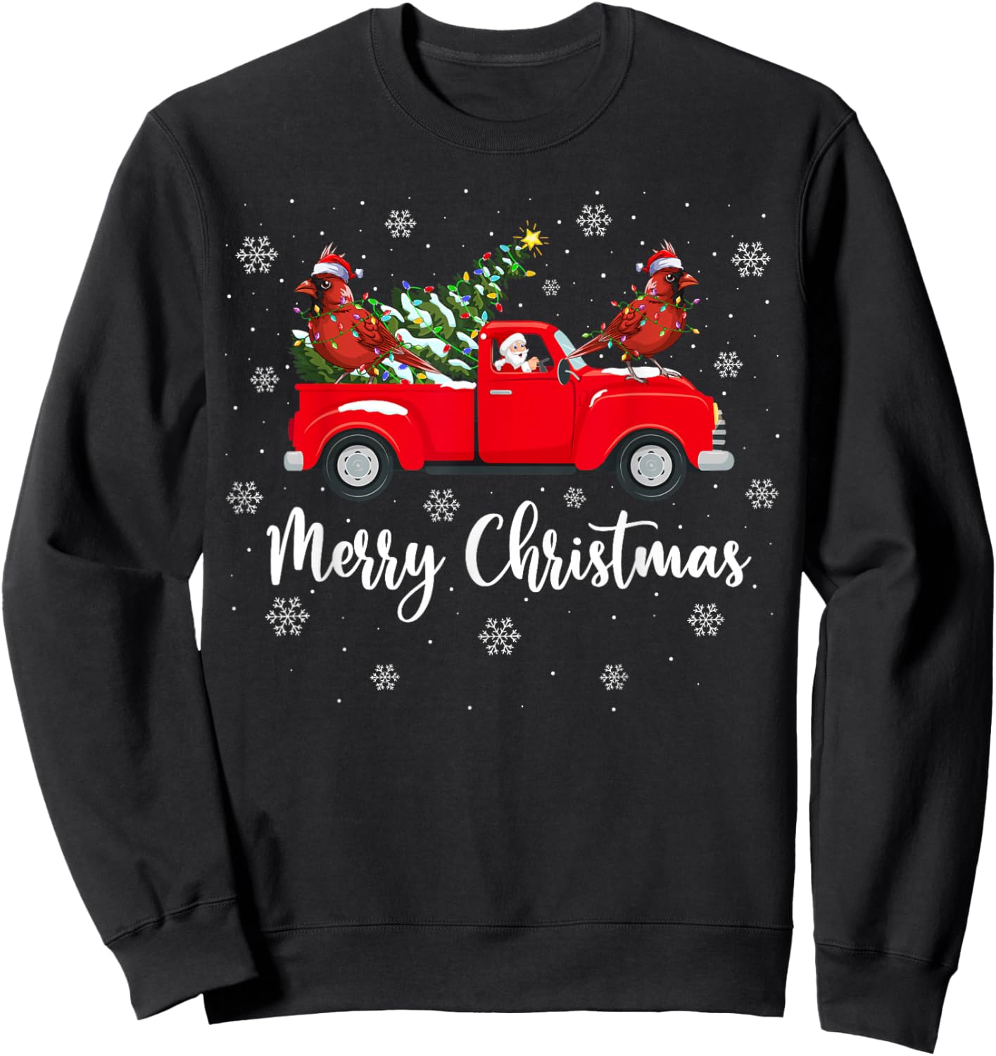 Santa Riding Red Truck Northern Cardinal Bird Christmas Sweatshirt - Sweatshirt | Black