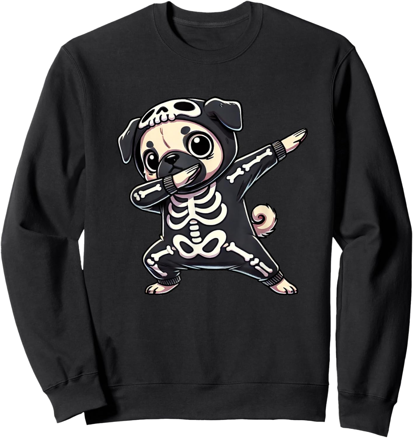 Pug Halloween Skeleton Cute Pug Kids Sweatshirt - Sweatshirt | Black