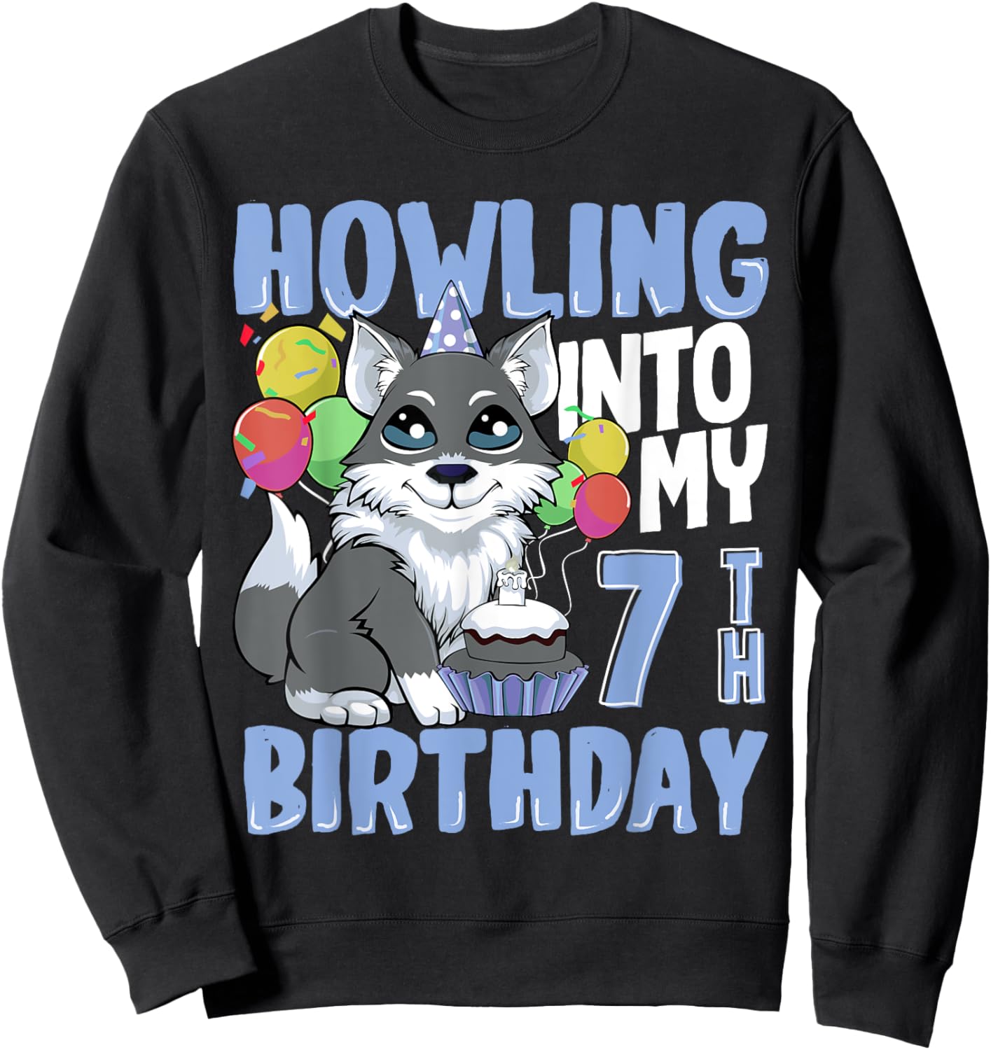 Wolf for 7 Year Old Birthday for 7th Birthday Wolf Kids Boys Sweatshirt - Sweatshirt | Black