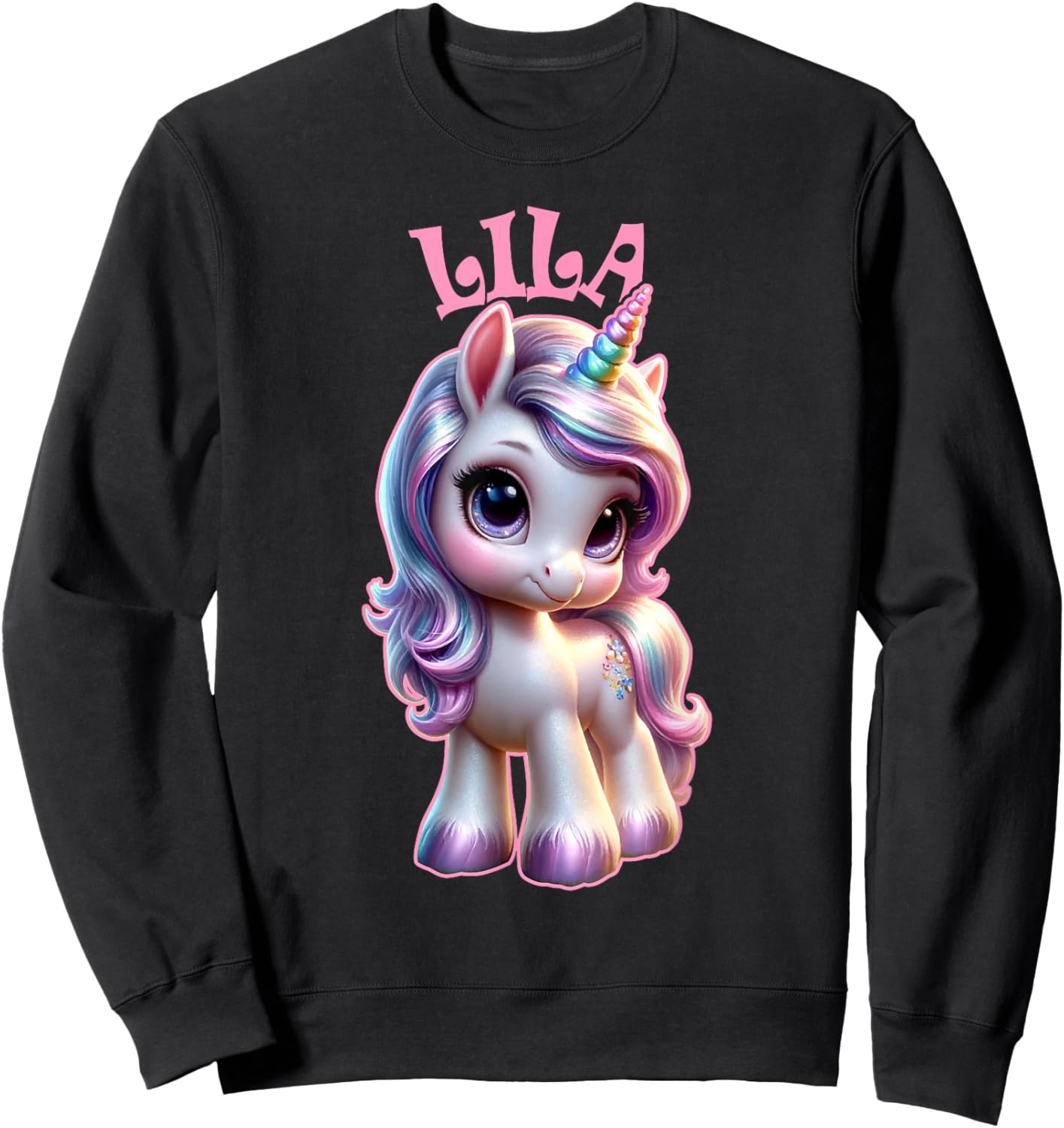 Lila Cute Unicorn Design for Girls Name Lila Sweatshirt - Sweatshirt | Black